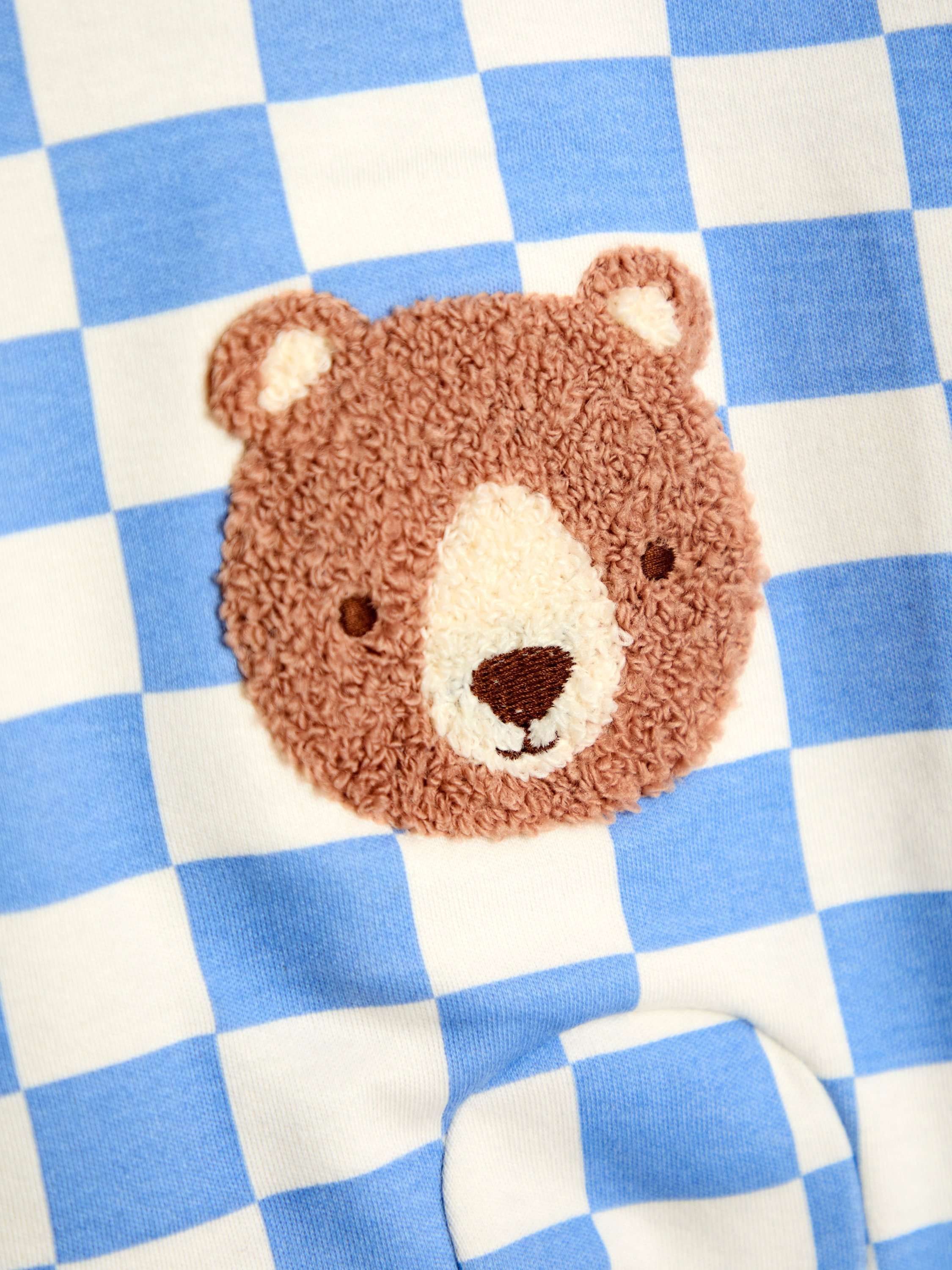 Baby Applique Bear Checked Sleepsuit, Blue