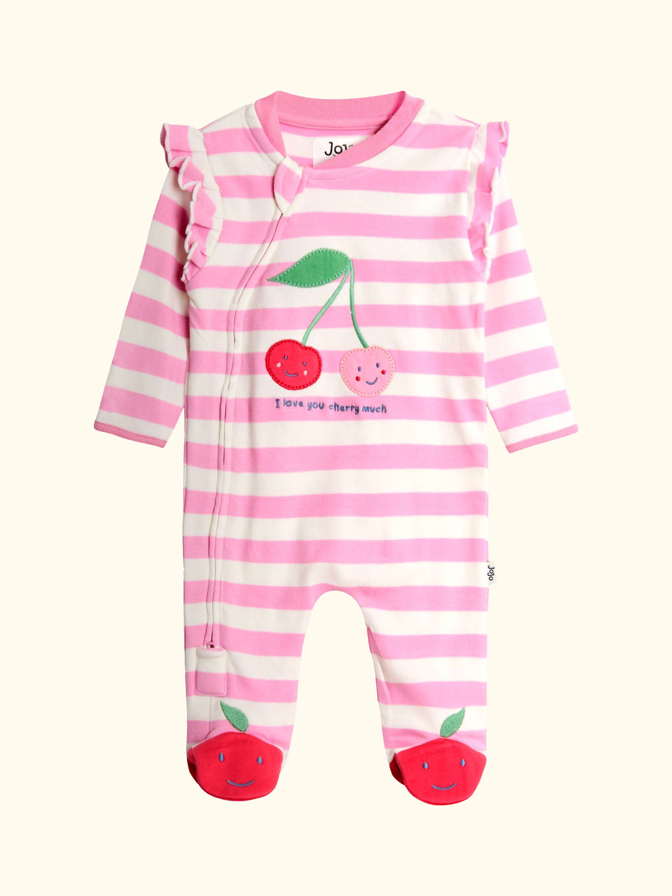 Baby Cherry Appliqué Zip Footed Sleepsuit, Pink