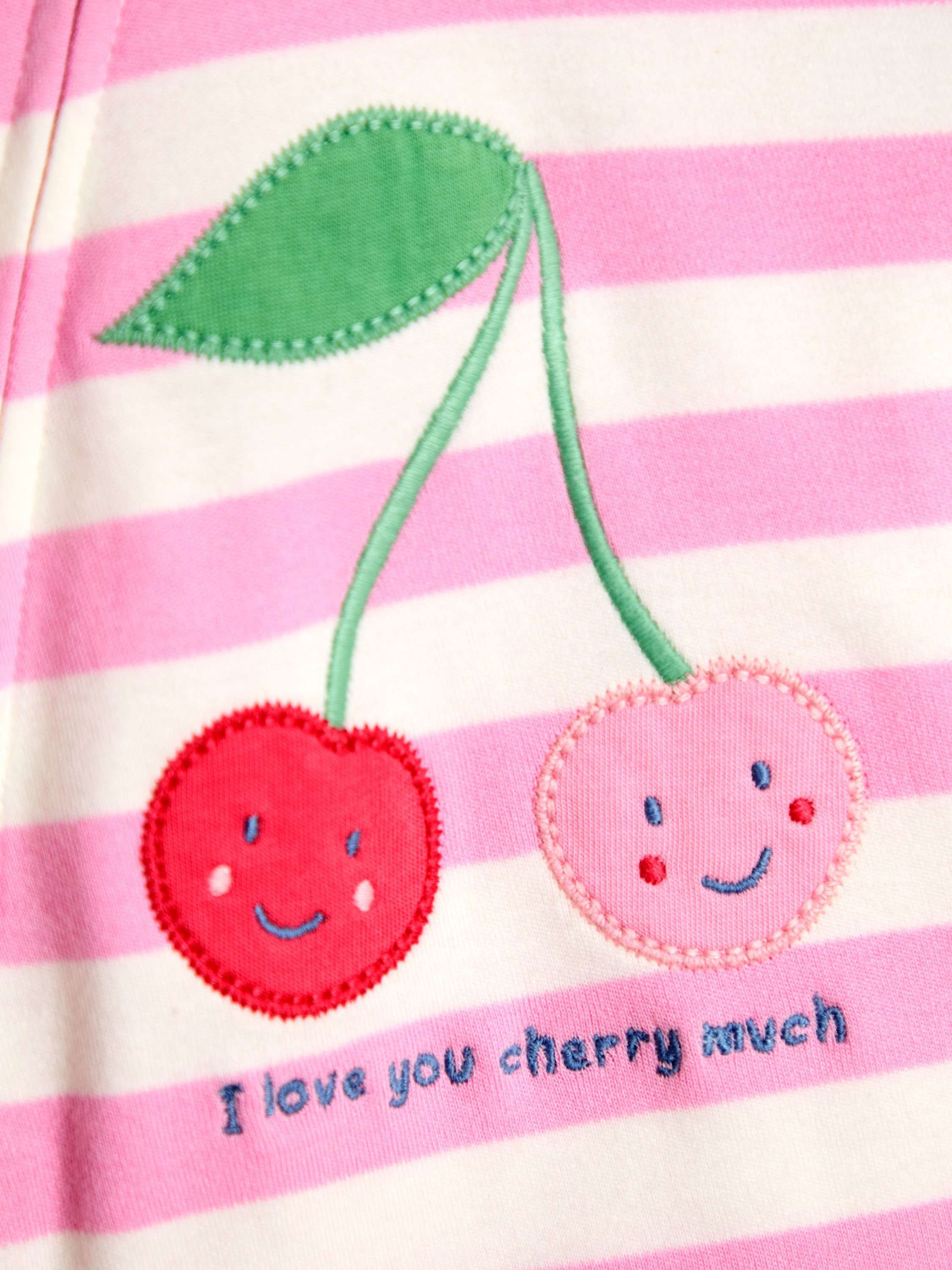 Baby Cherry Appliqué Zip Footed Sleepsuit, Pink