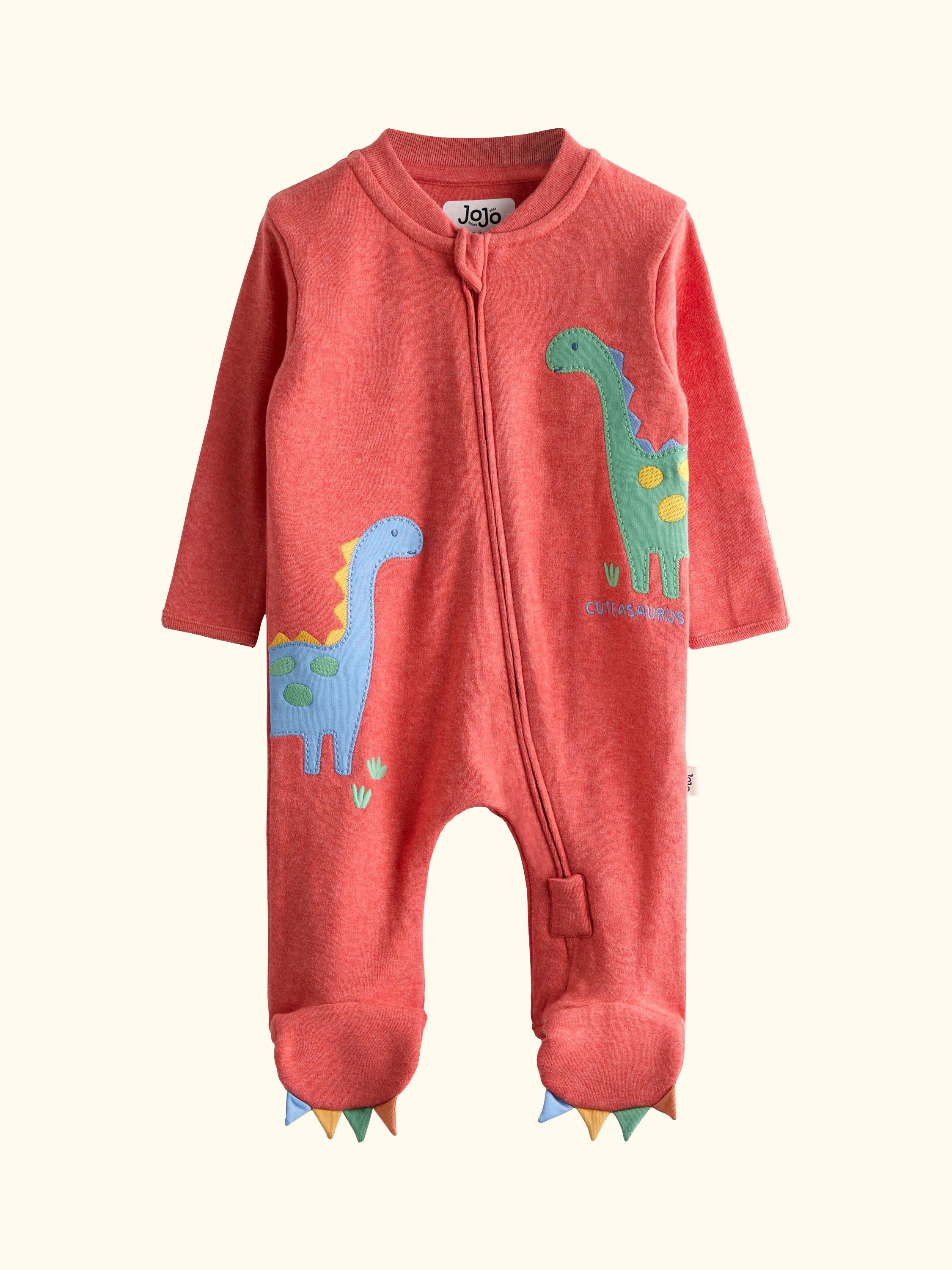 Baby Zipped Dinosaur Sleep Suit, Rust