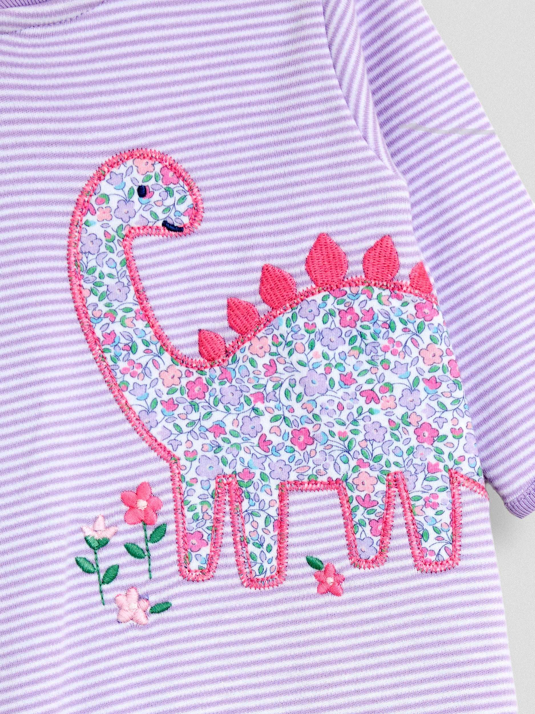 Baby Dino Stripe Appliqué Zip Footed Sleepsuit, Purple