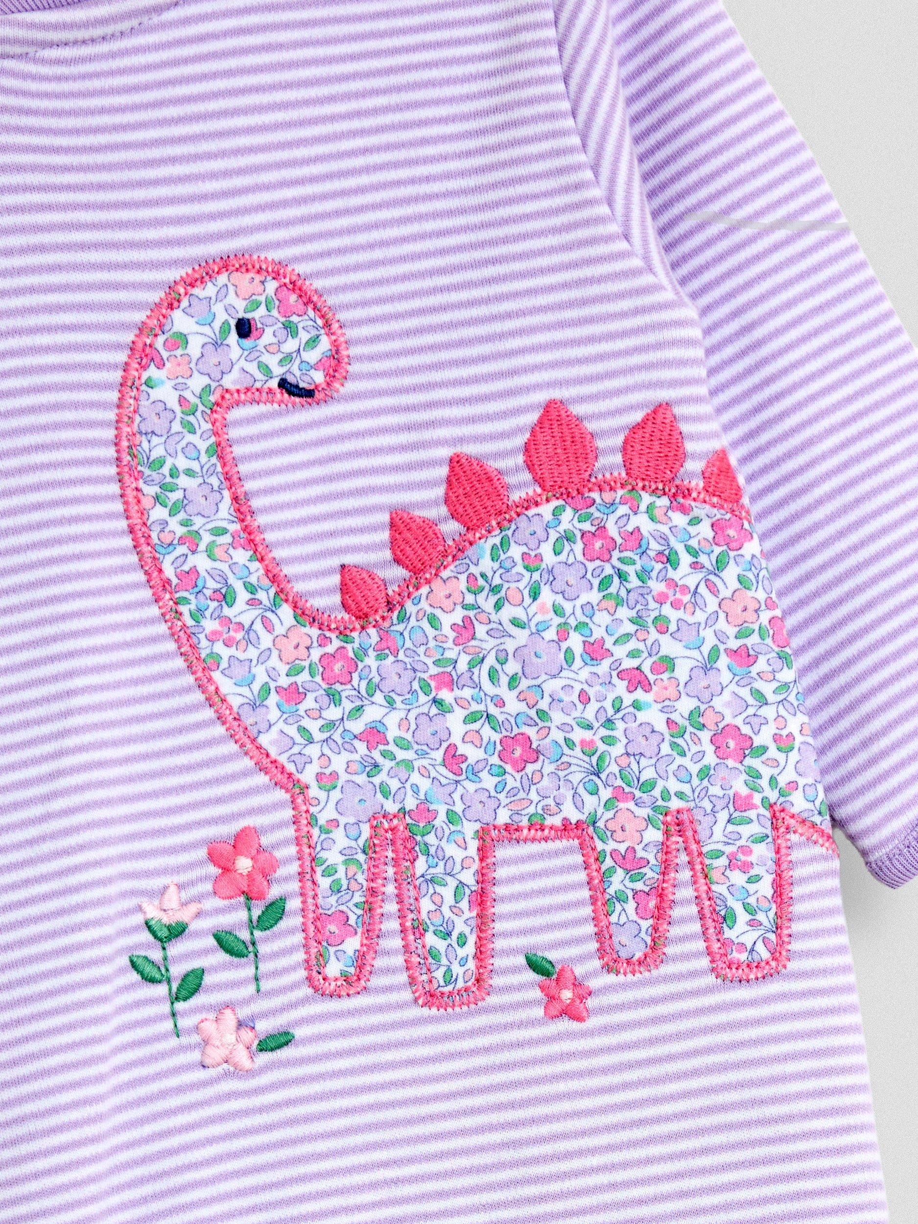 Baby Dino Stripe Appliqué Zip Footed Sleepsuit, Purple