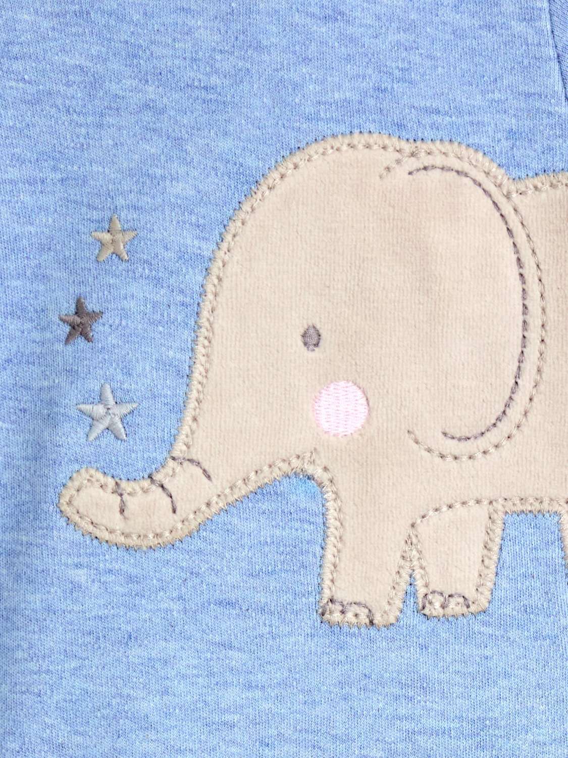Baby Elephant Appliqué Zip Footed Sleepsuit, Blue