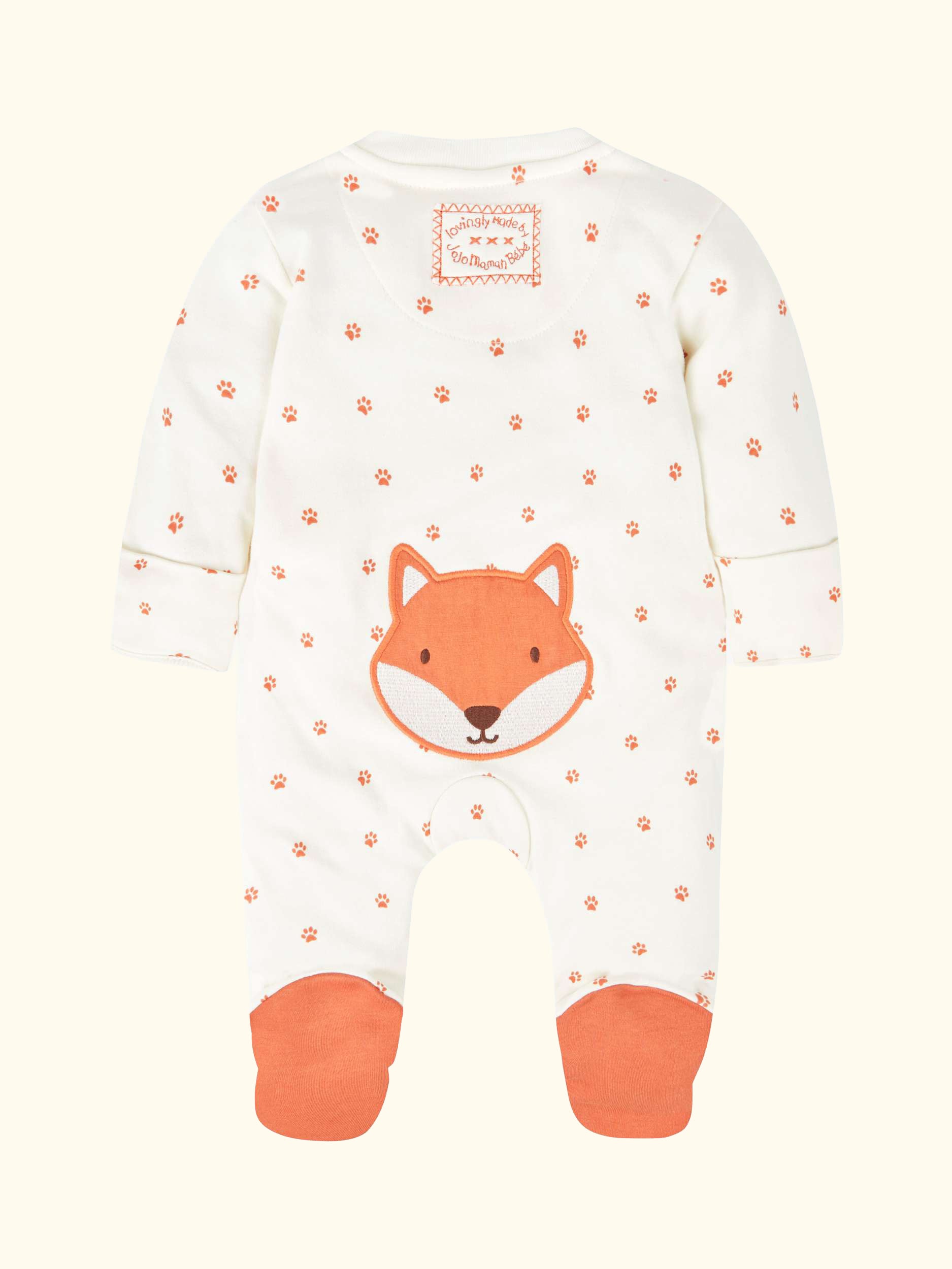 Baby Fox Appliqué Zip Sleepsuit, Cream/Orange