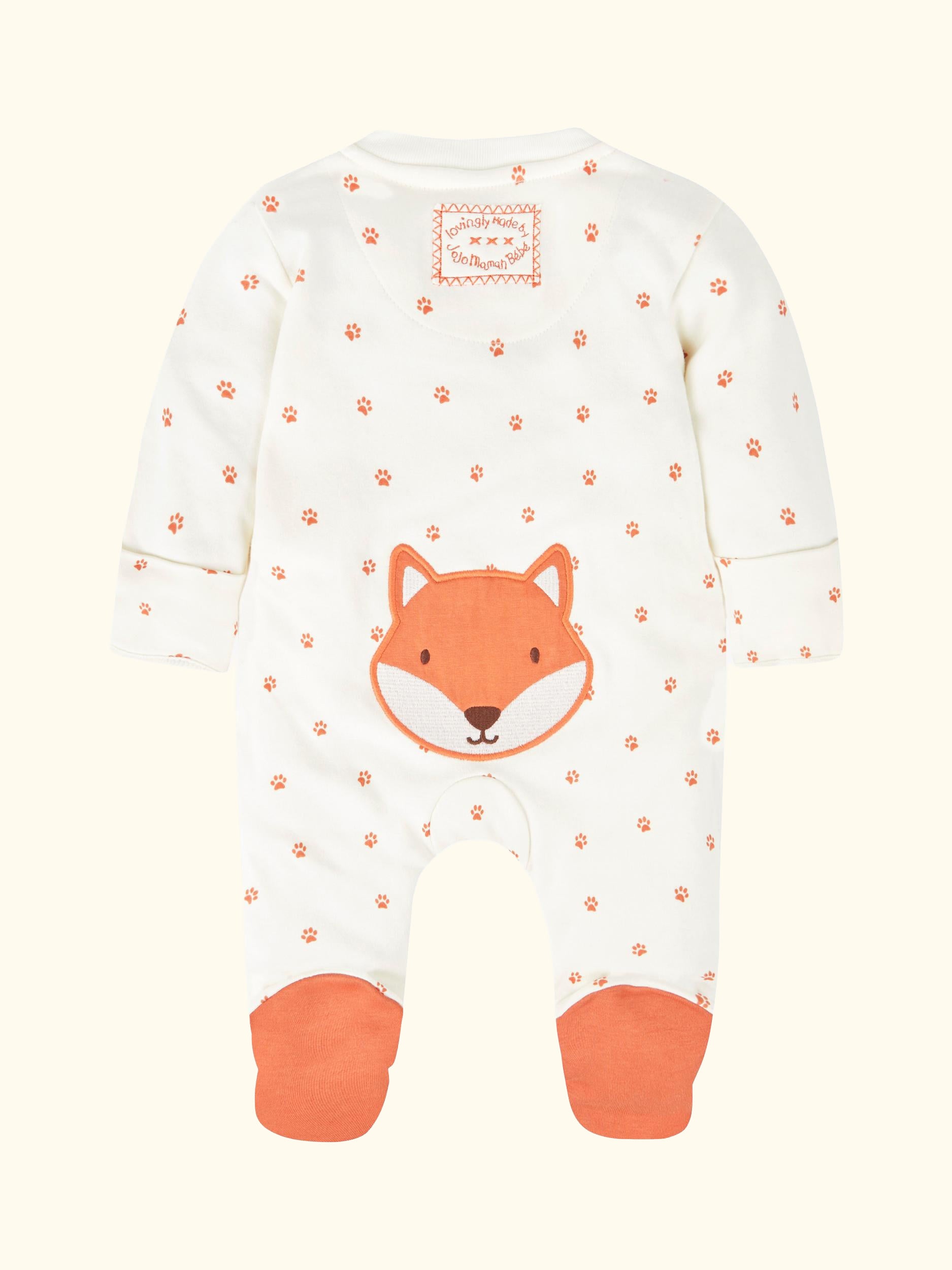 Baby Fox Appliqué Zip Sleepsuit, Cream/Orange