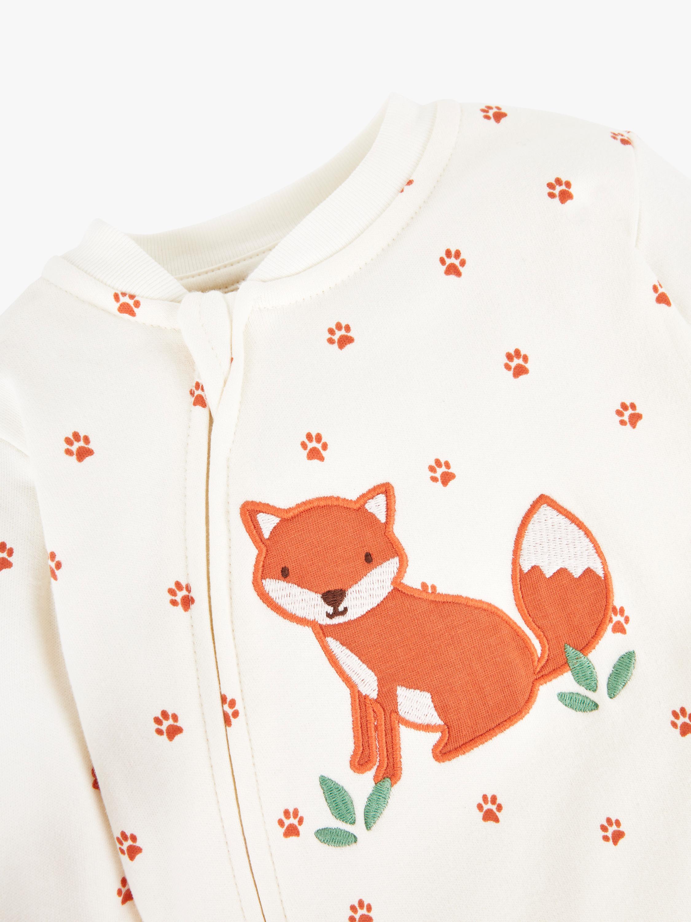 Baby Fox Appliqué Zip Sleepsuit, Cream/Orange