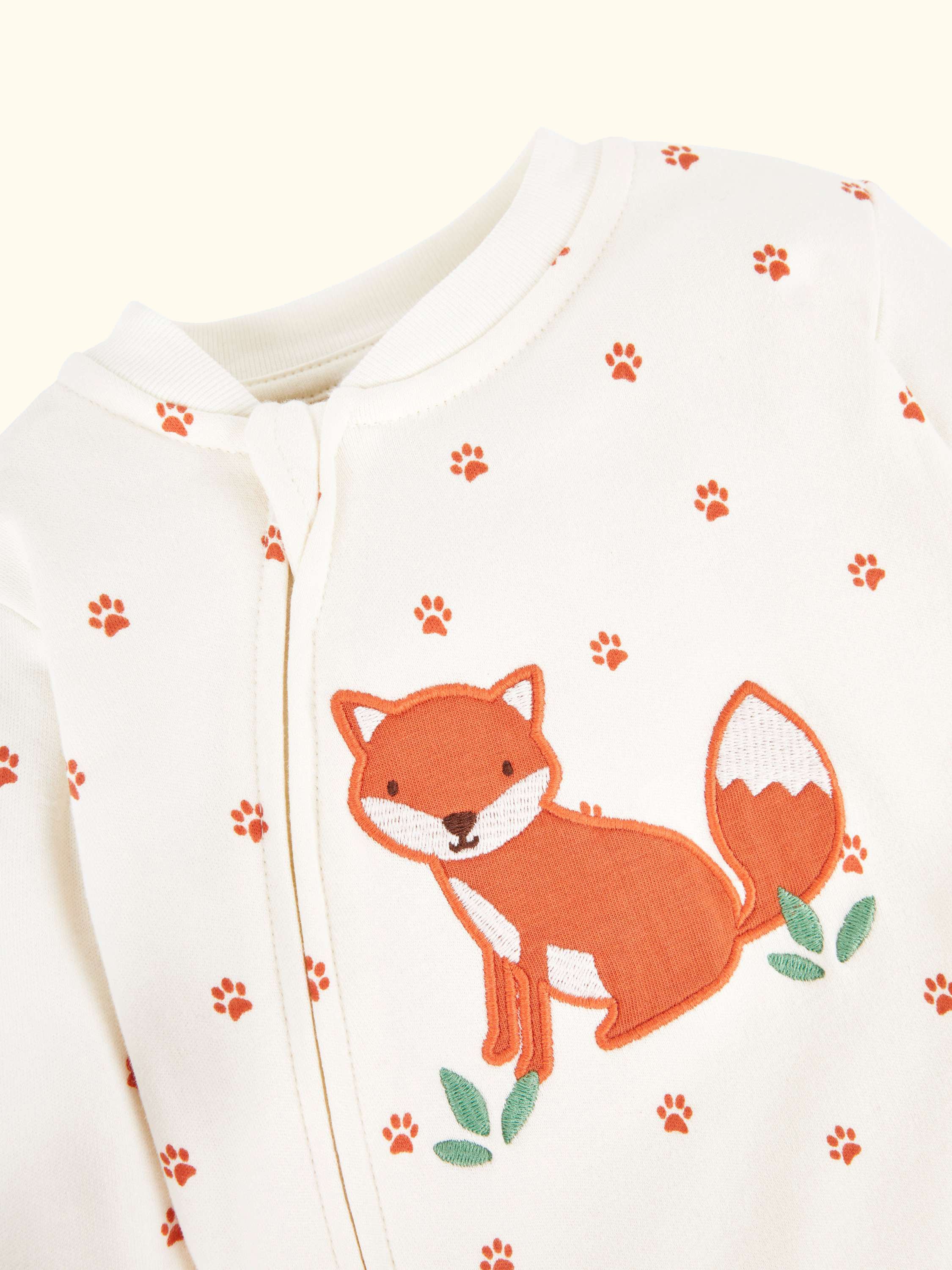 Baby Fox Appliqué Zip Sleepsuit, Cream/Orange