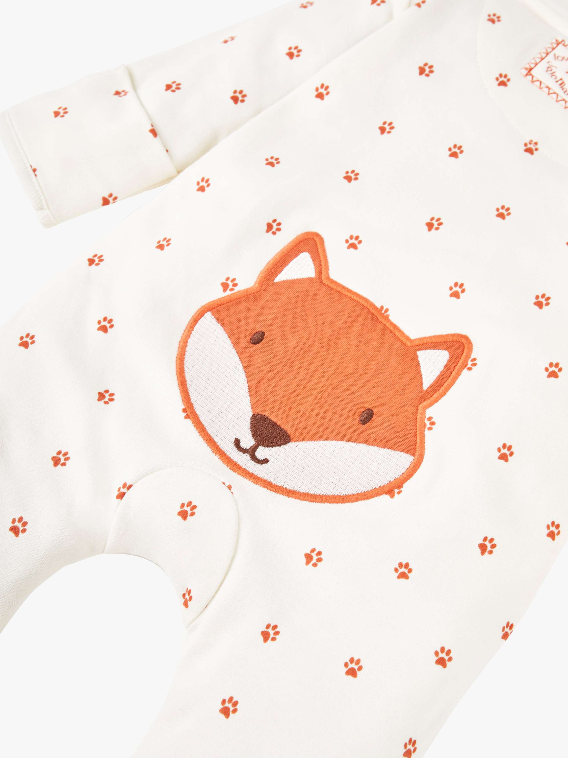 Baby Fox Appliqué Zip Sleepsuit, Cream/Orange