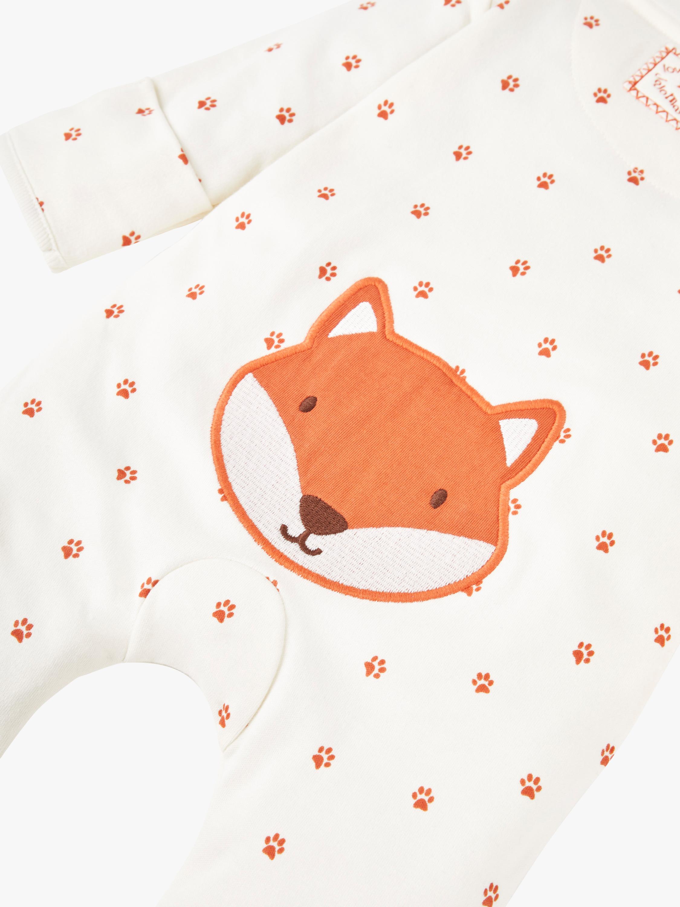 Baby Fox Appliqué Zip Sleepsuit, Cream/Orange