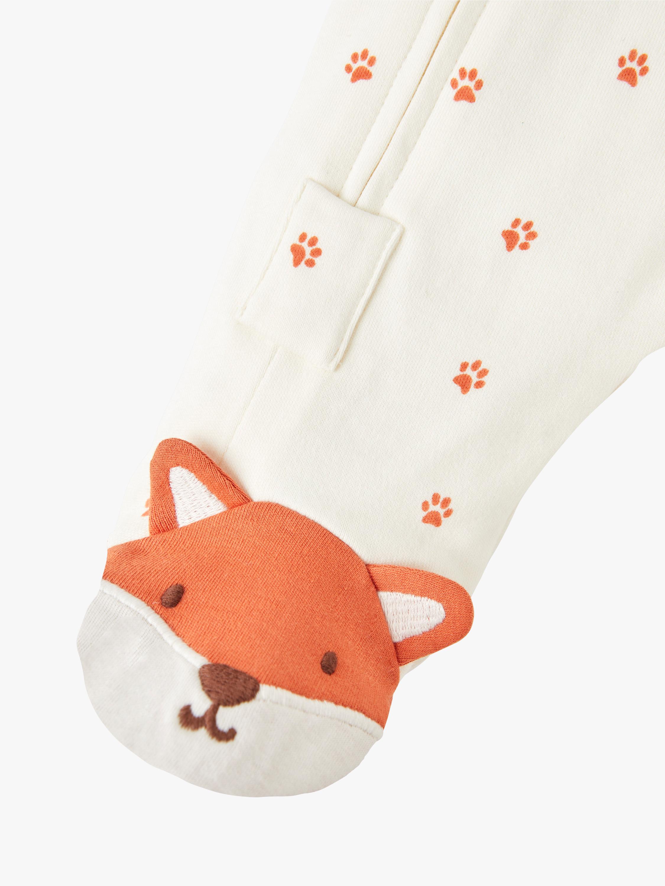 Baby Fox Appliqué Zip Sleepsuit, Cream/Orange