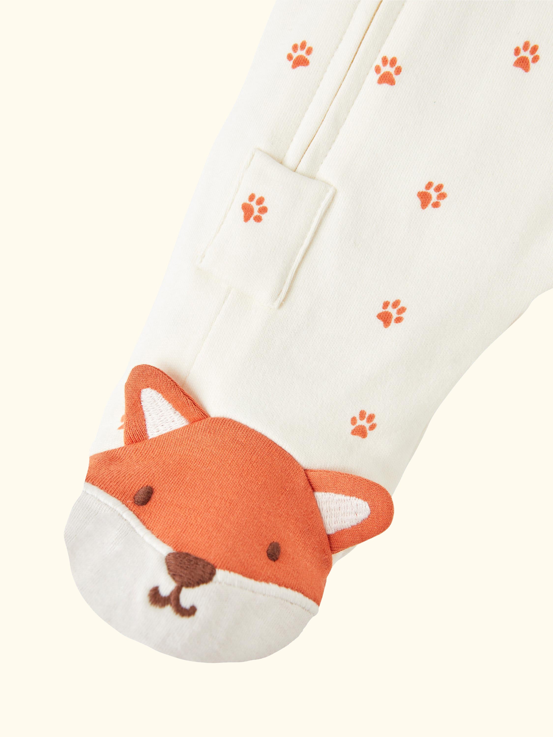 Baby Fox Appliqué Zip Sleepsuit, Cream/Orange