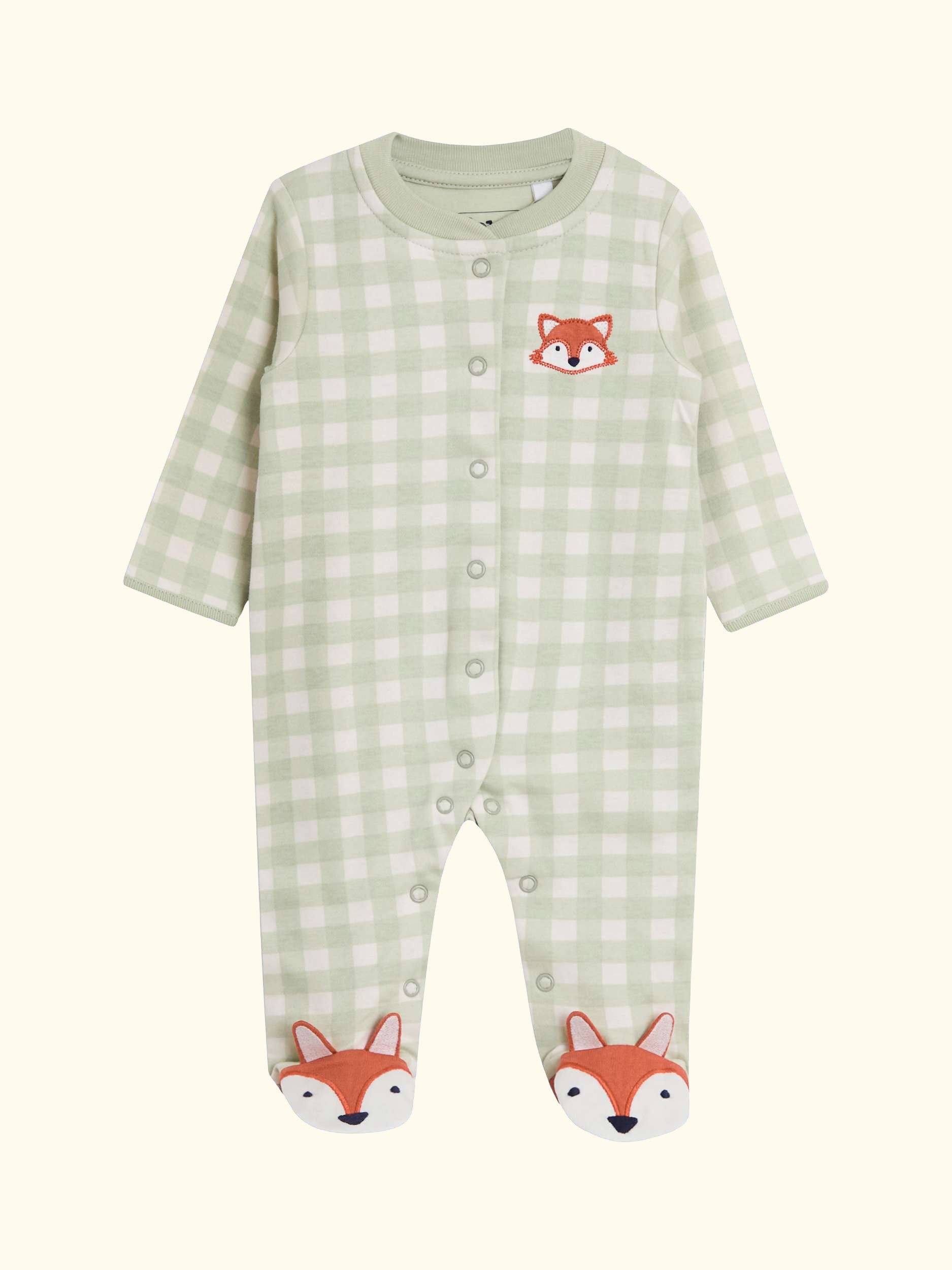 Baby Fox Appliqué Zip Footed Sleepsuit, Green