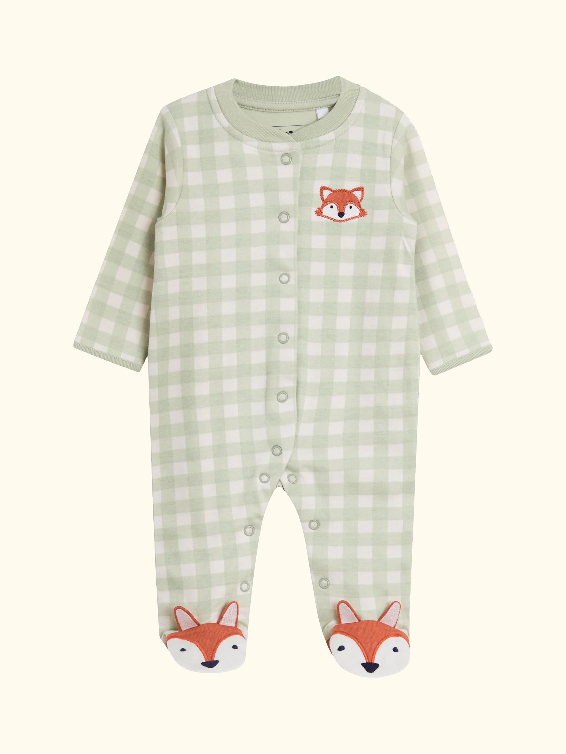 Baby Fox Appliqué Zip Footed Sleepsuit, Green