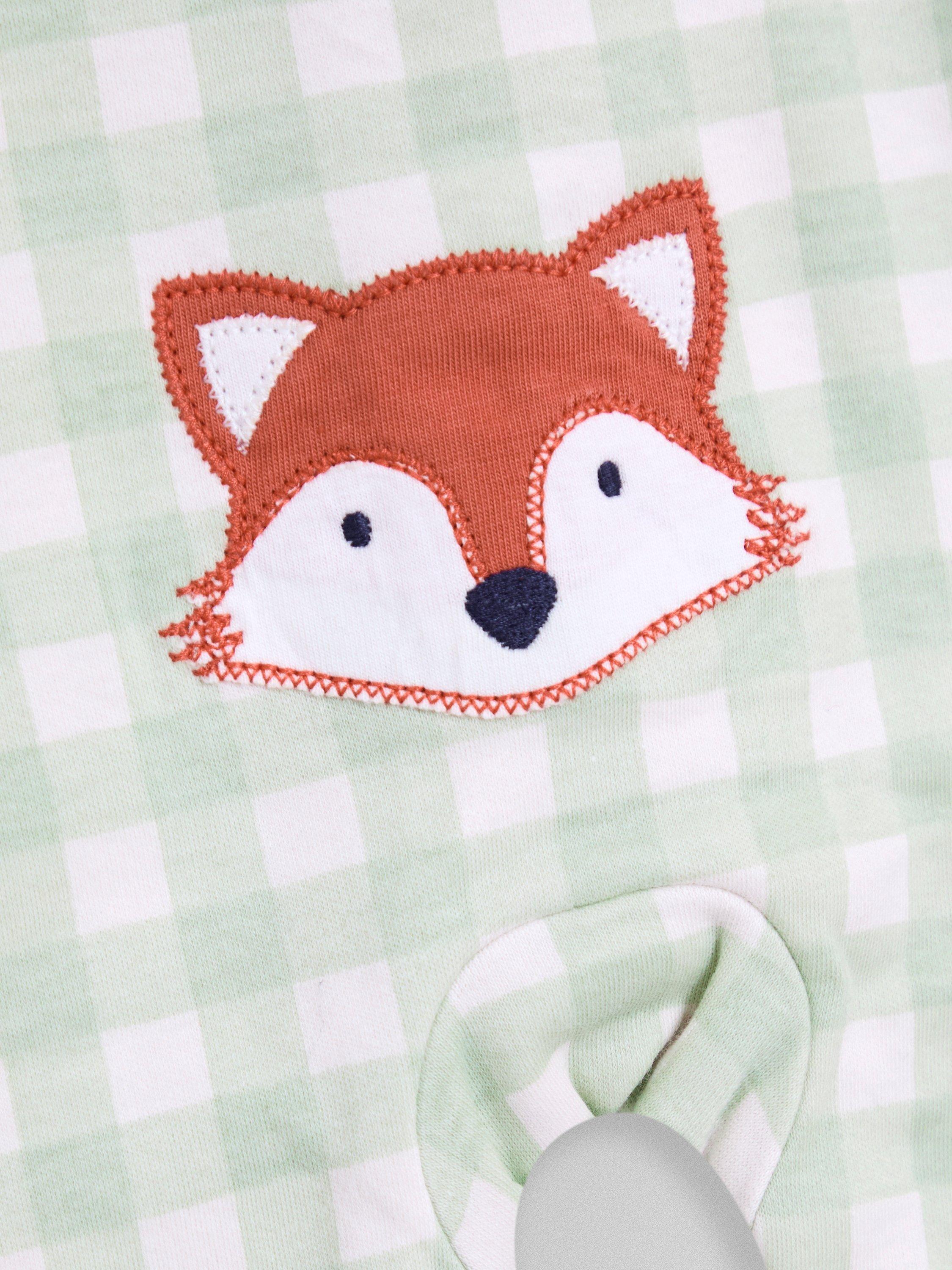 Baby Fox Appliqué Zip Footed Sleepsuit, Green