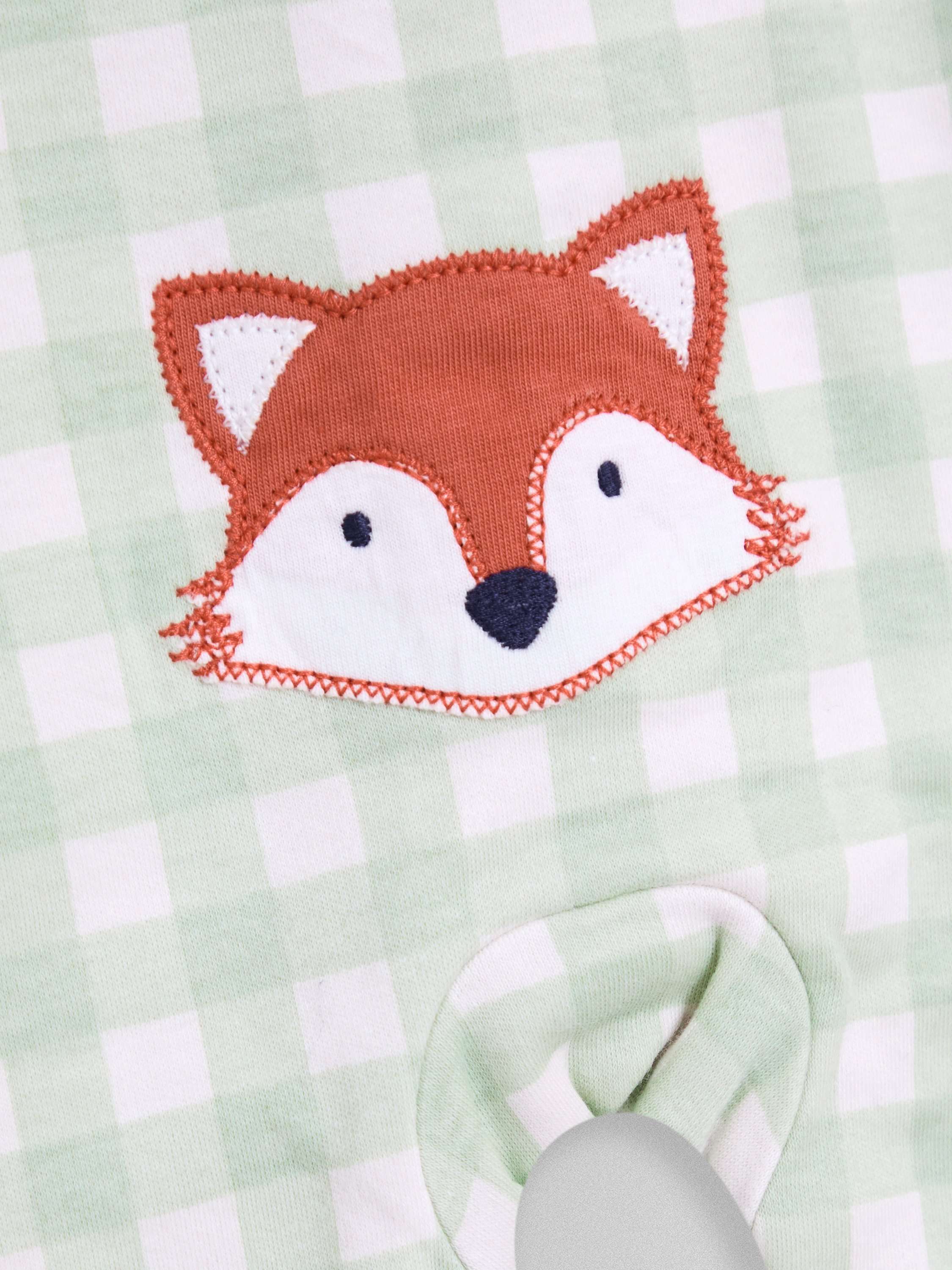 Baby Fox Appliqué Zip Footed Sleepsuit, Green