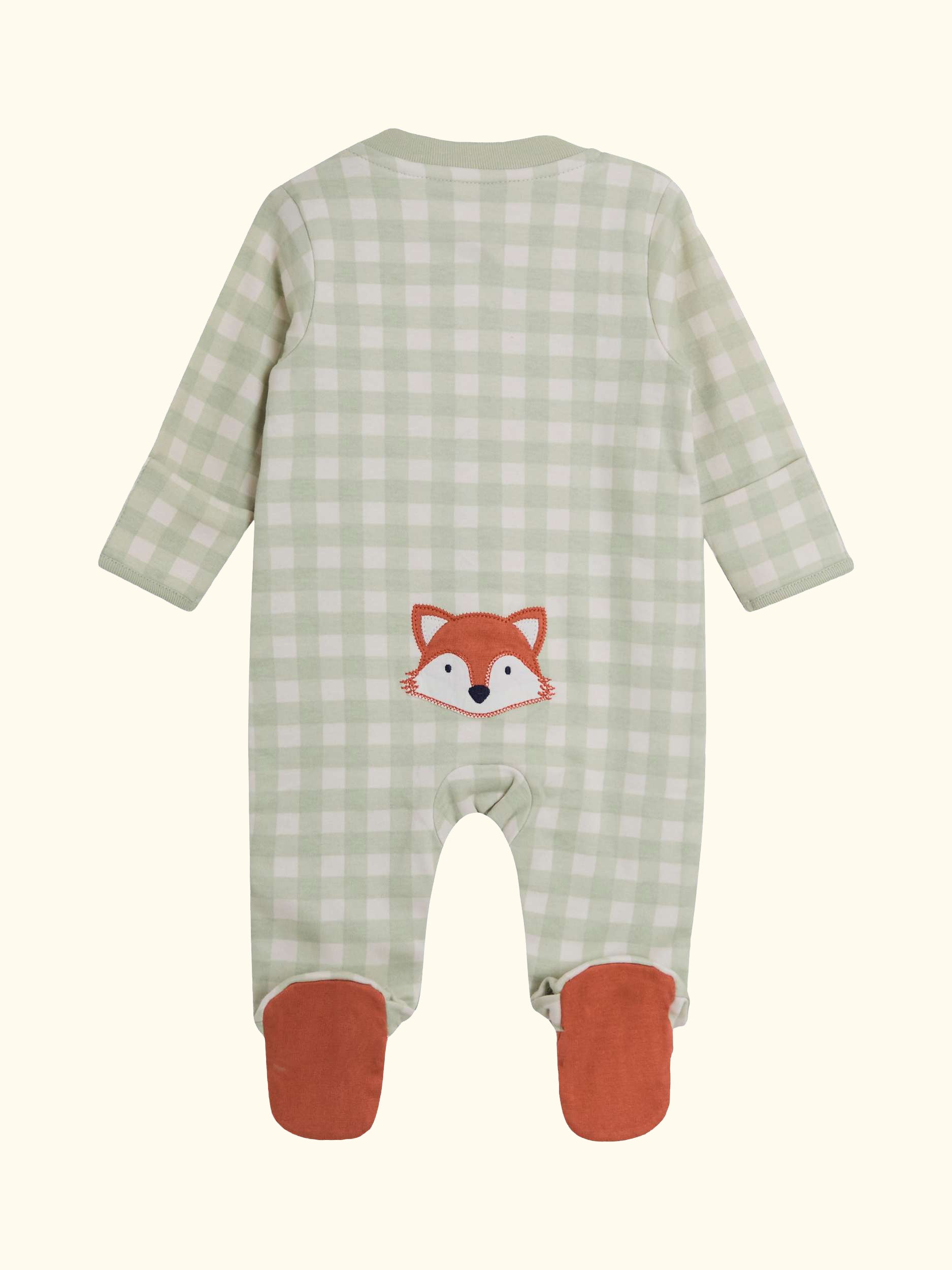 Baby Fox Appliqué Zip Footed Sleepsuit, Green