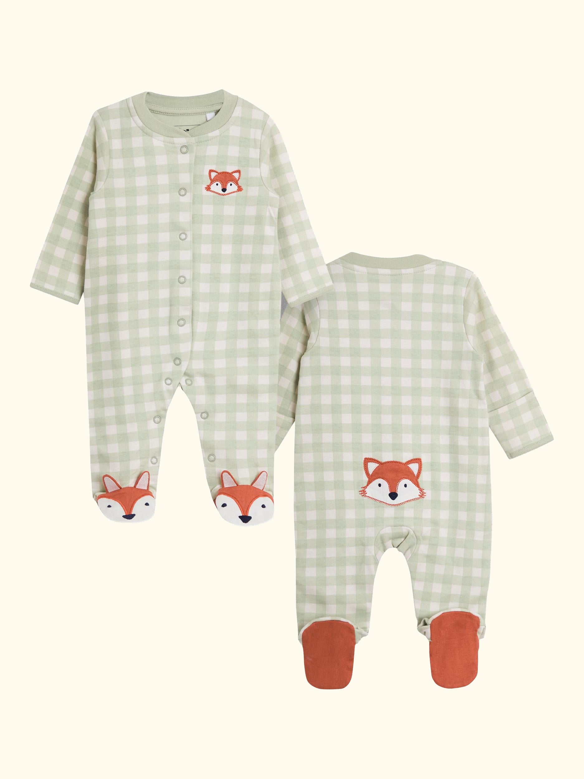 Baby Fox Appliqué Zip Footed Sleepsuit, Green