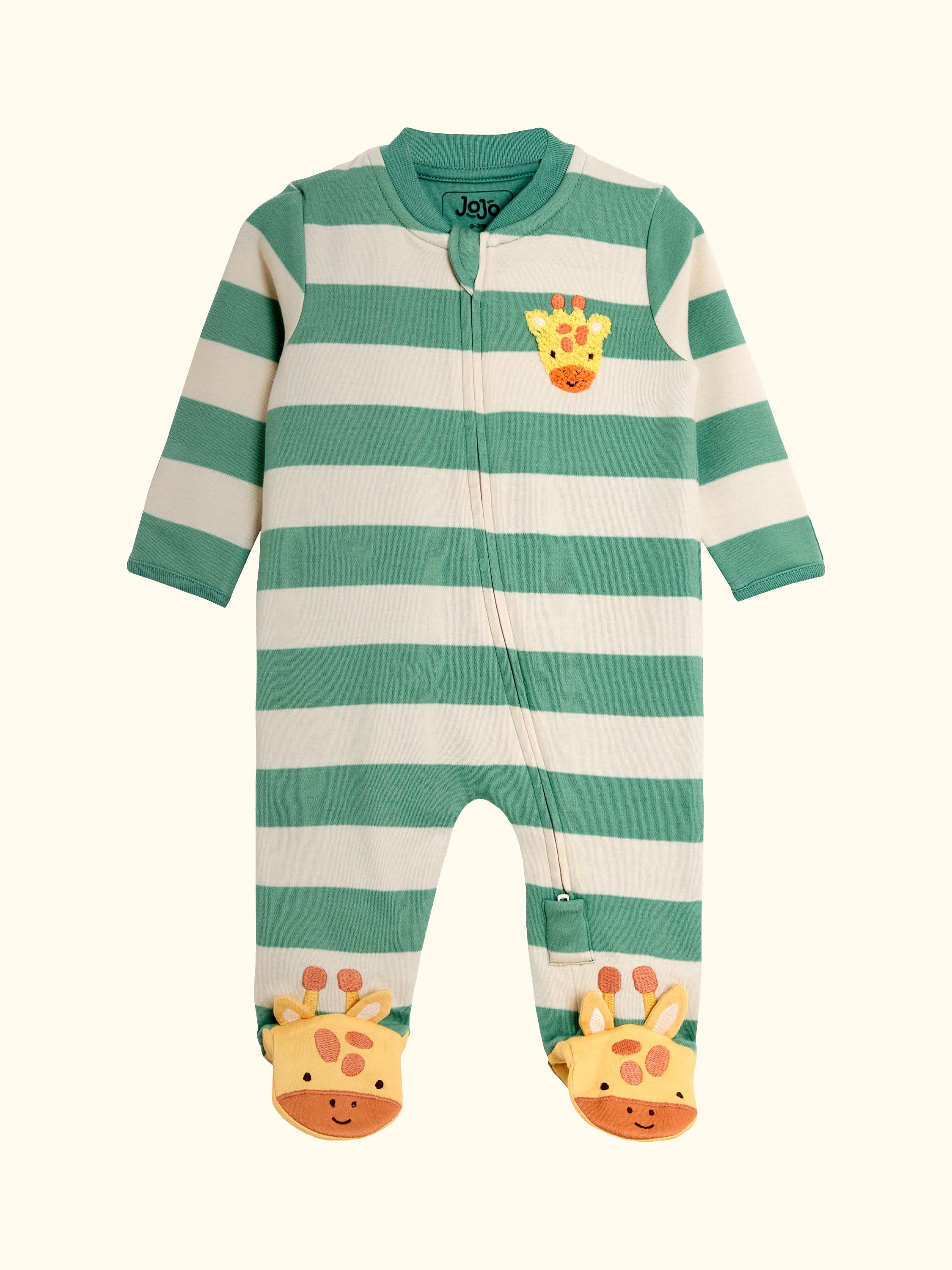 Baby Giraffe Appliqué Zip Sleepsuit, Green