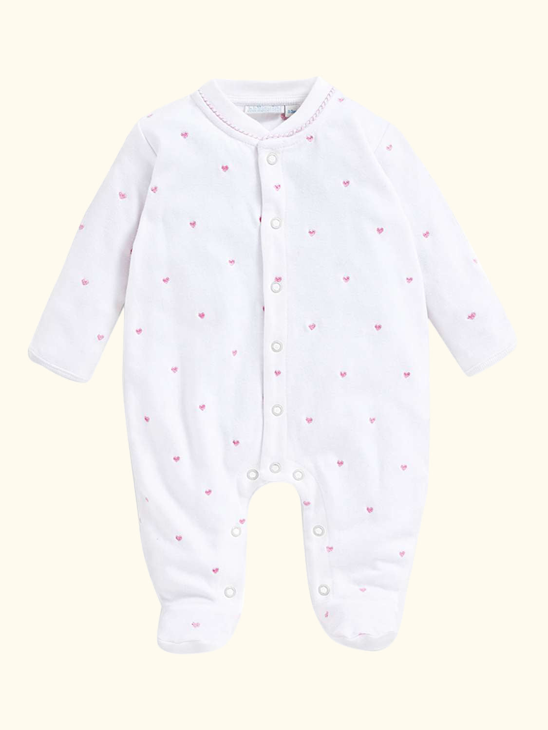 Baby Heart Embroidery Bodysuit, White/Pink
