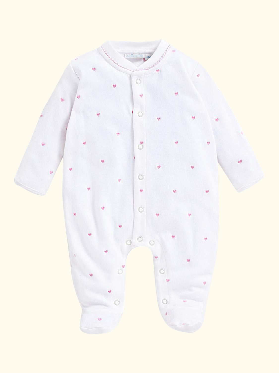 Baby Heart Embroidery Bodysuit, White/Pink