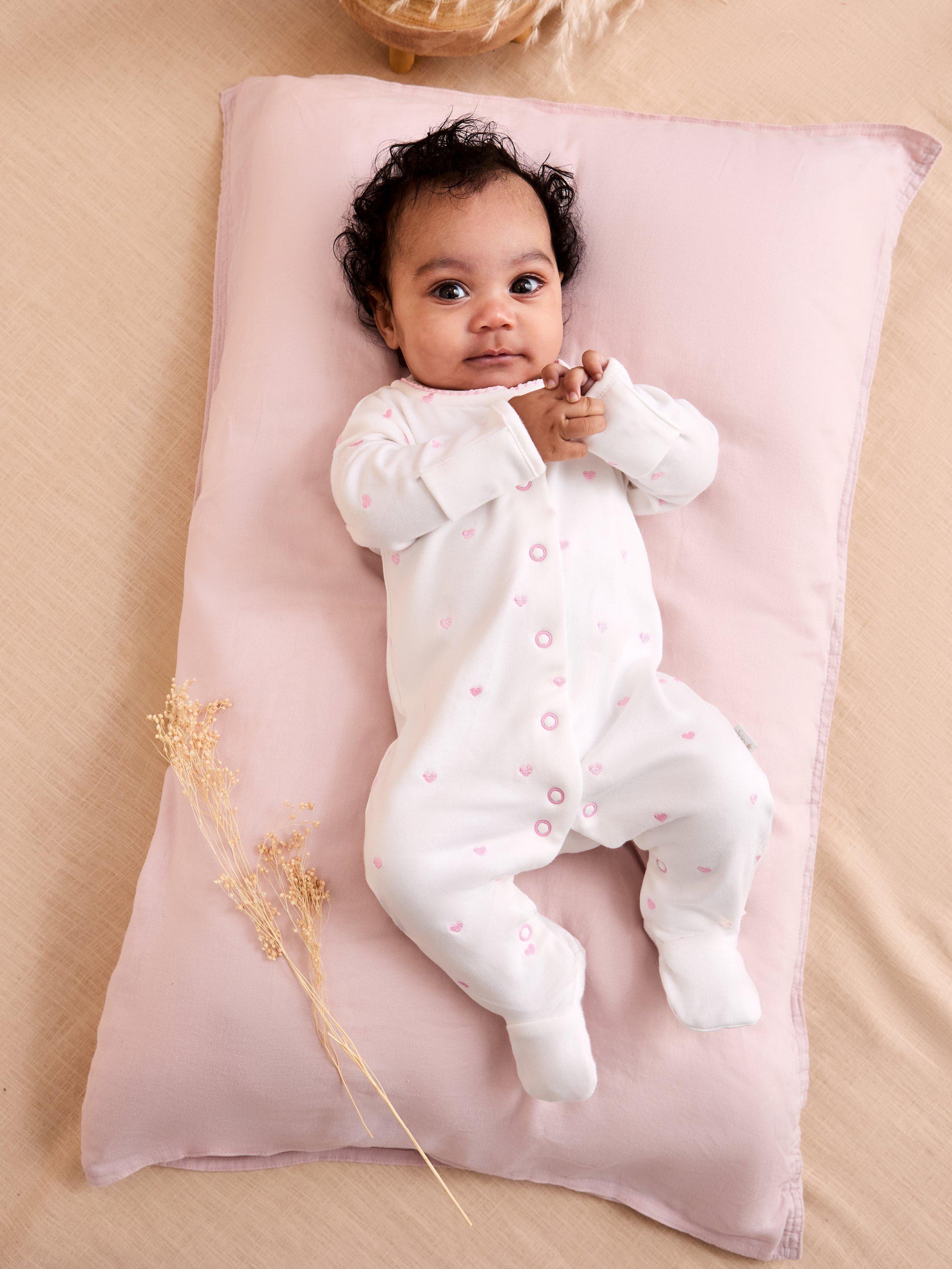 Baby Heart Embroidery Bodysuit, White/Pink