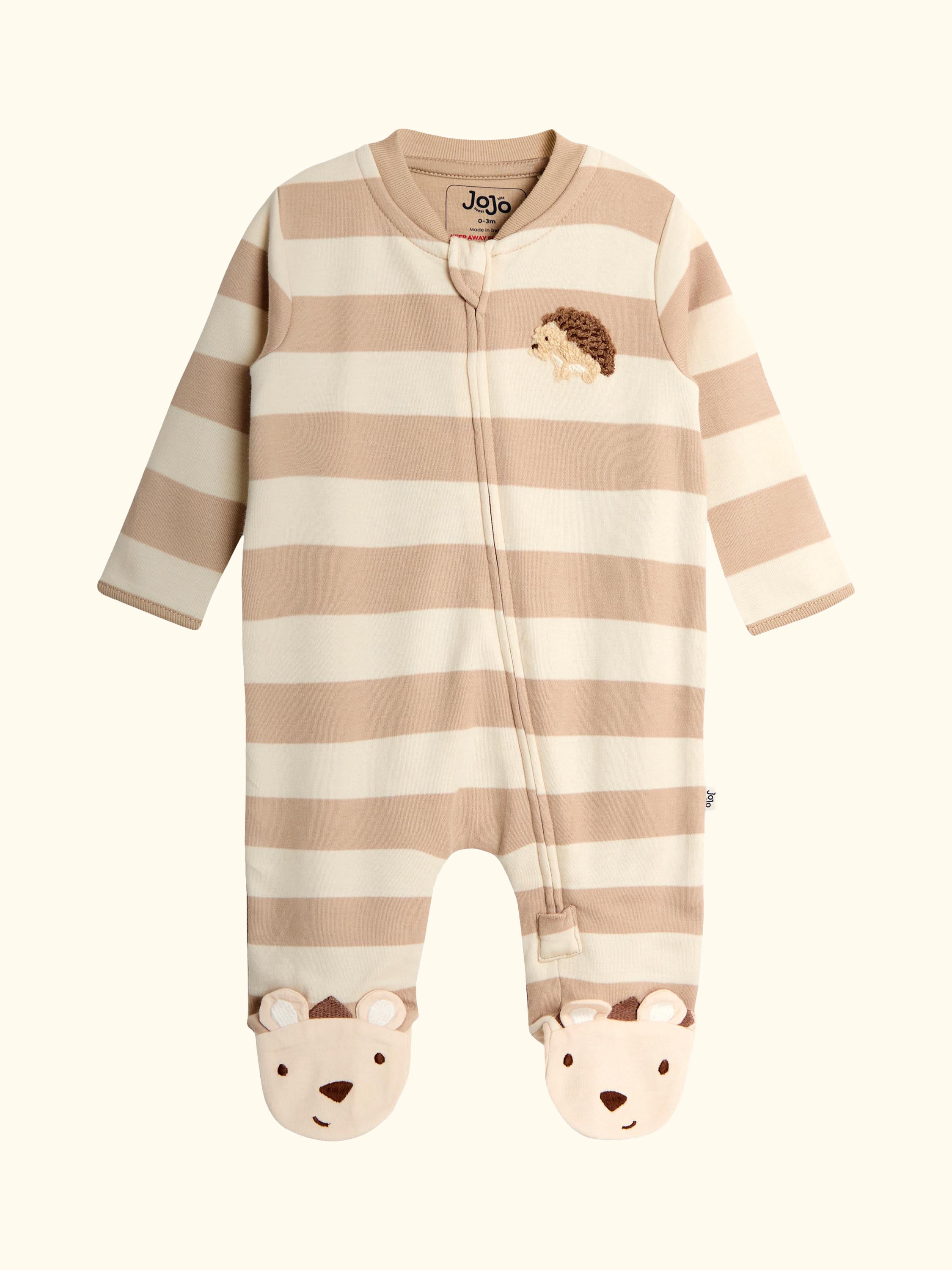 Baby Hedgehog Stripe Footed Sleepsuit, Brown