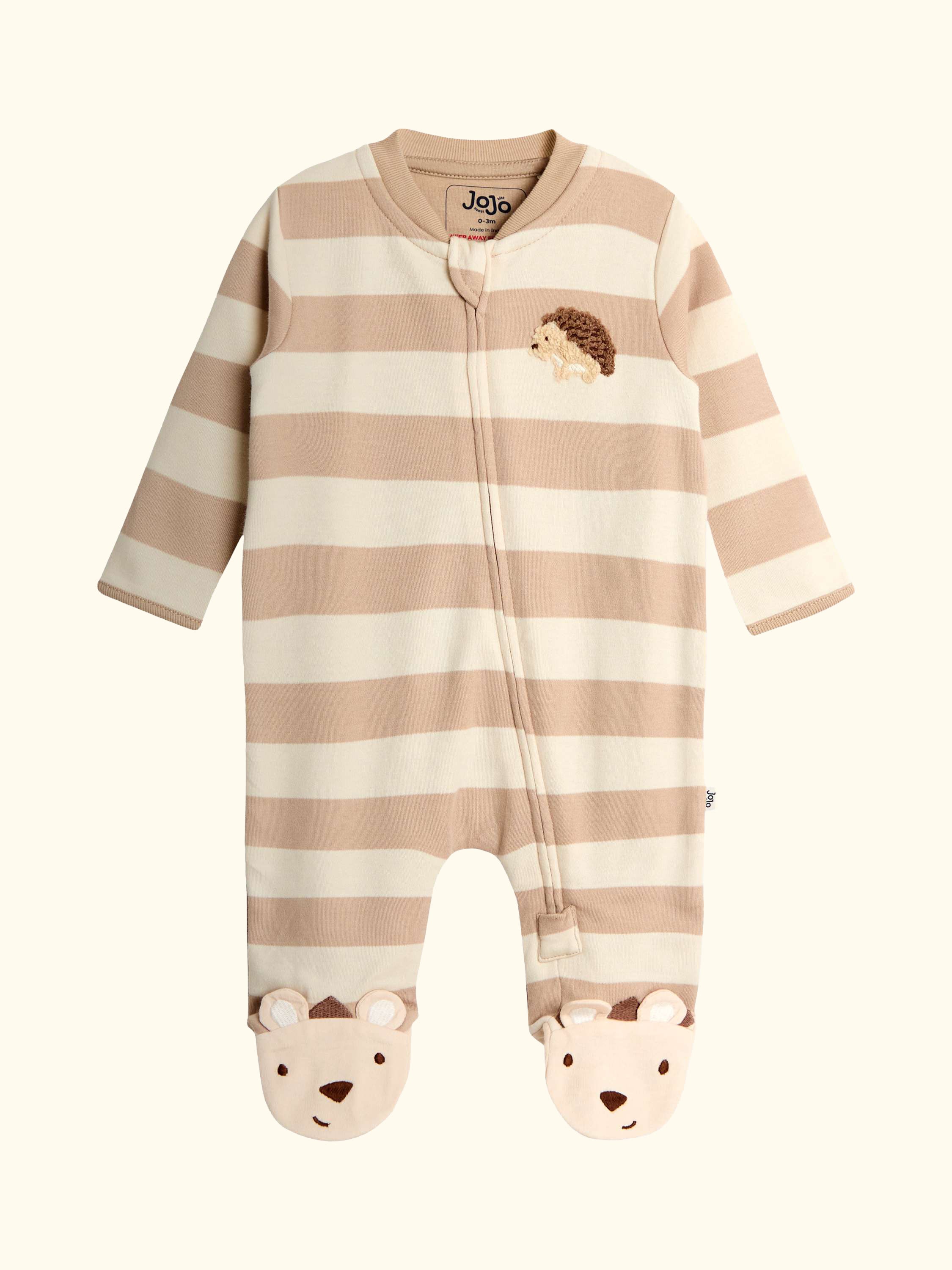 Baby Hedgehog Stripe Footed Sleepsuit, Brown