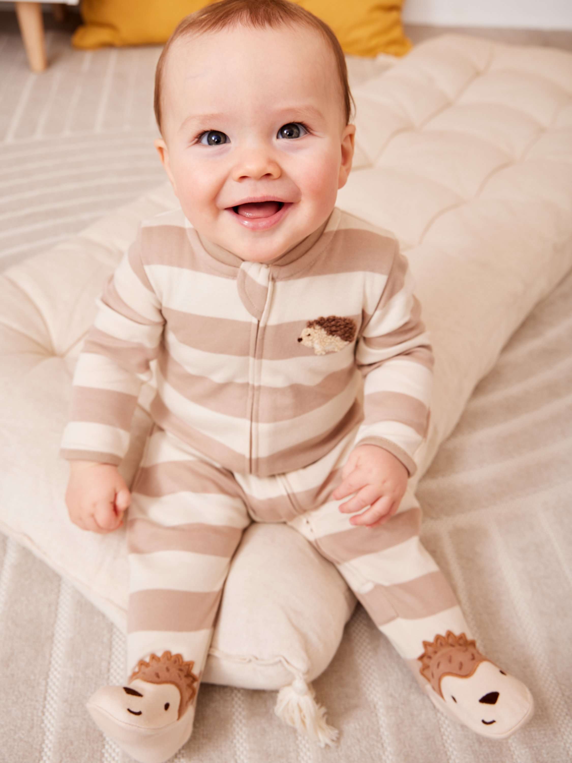 Baby Hedgehog Stripe Footed Sleepsuit, Brown