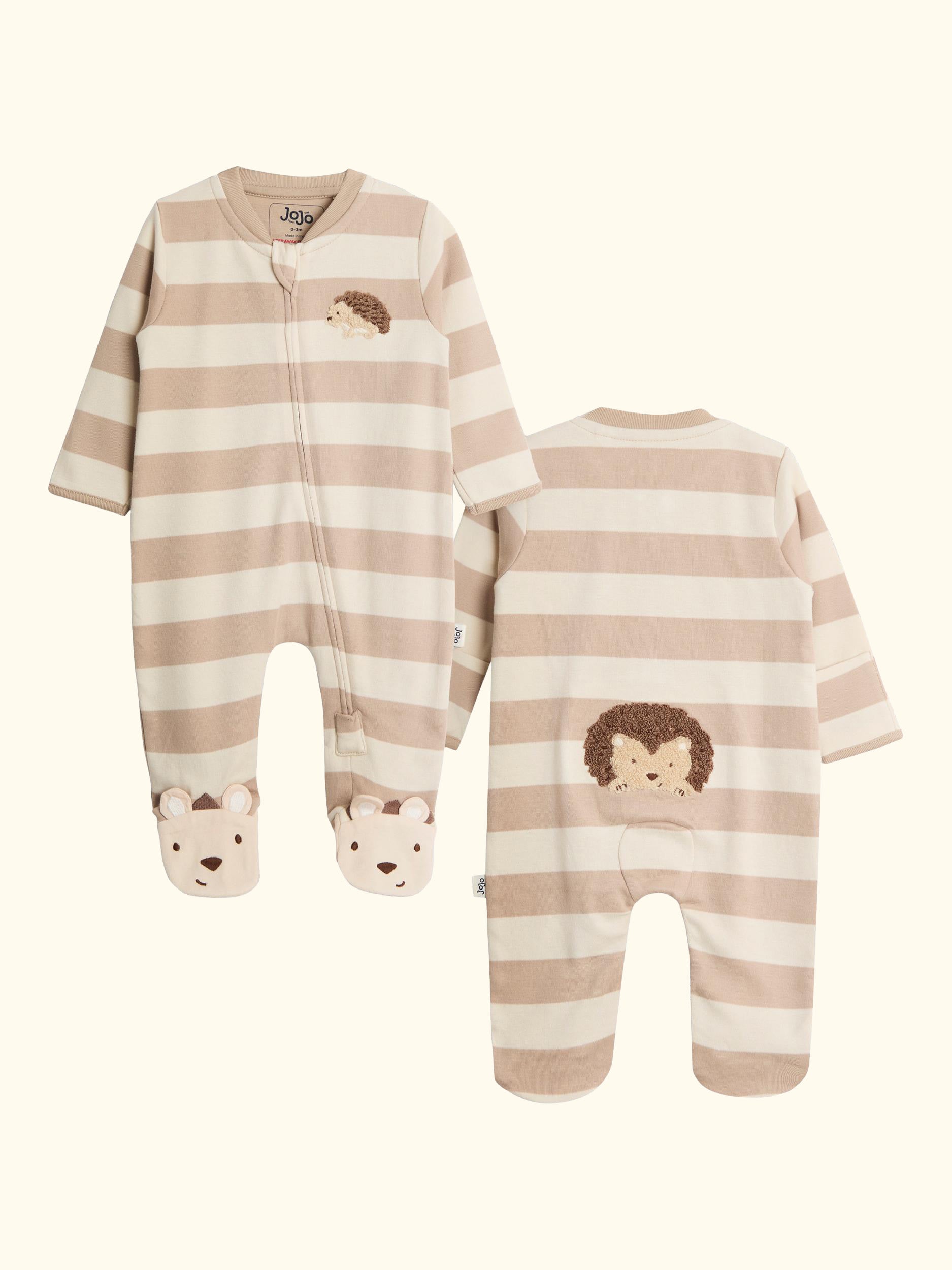 Baby Hedgehog Stripe Footed Sleepsuit, Brown
