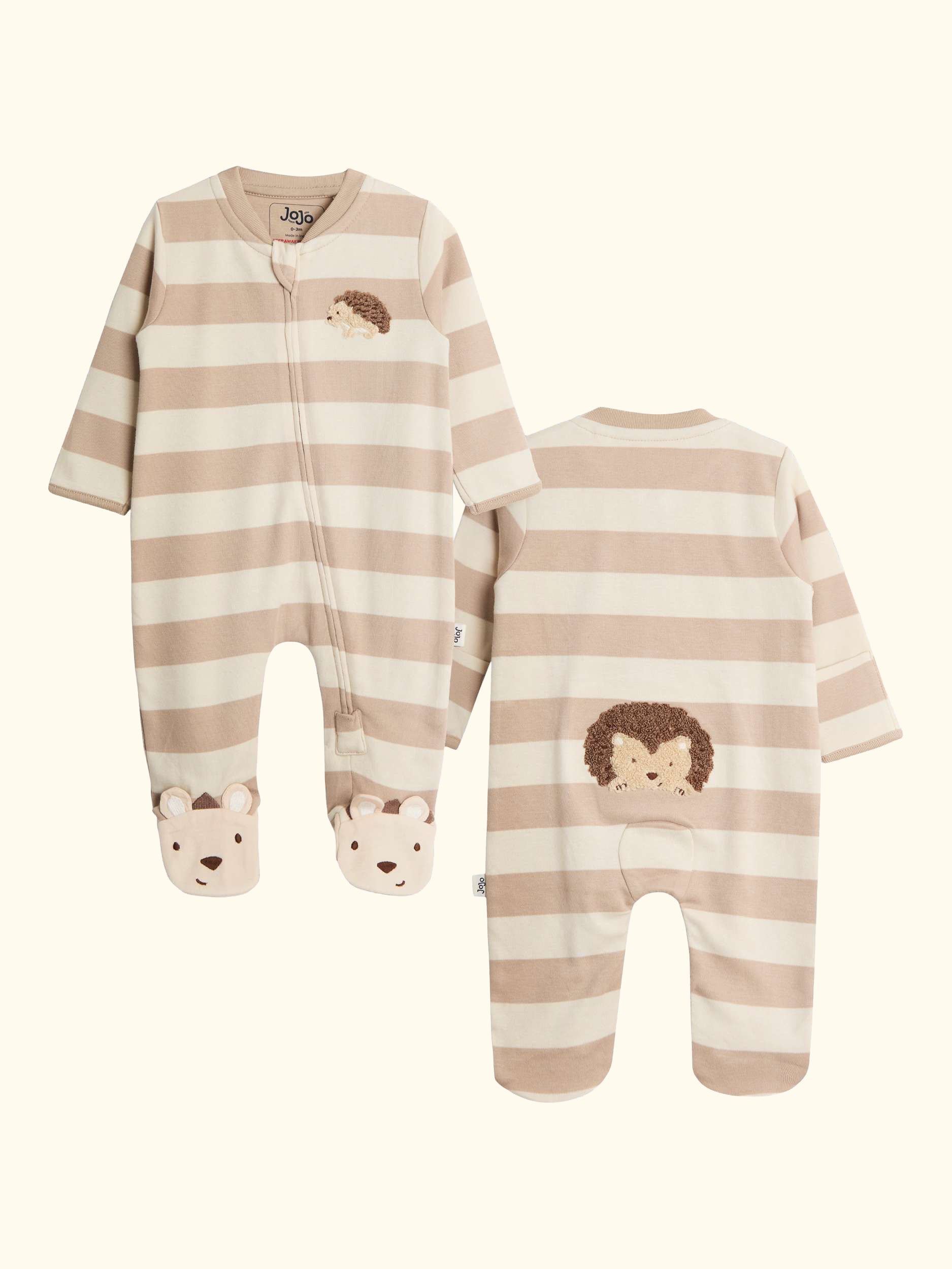 Baby Hedgehog Stripe Footed Sleepsuit, Brown