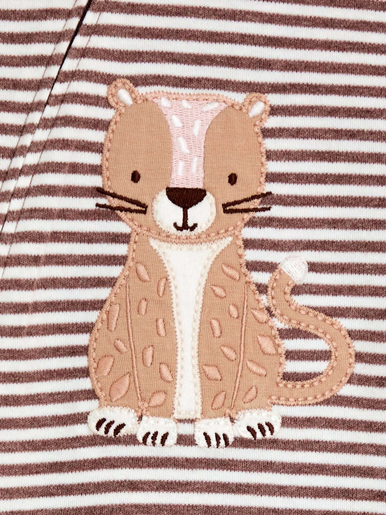 Baby Cheetah Stripe Appliqué Zip Footed Sleepsuit, Fawn