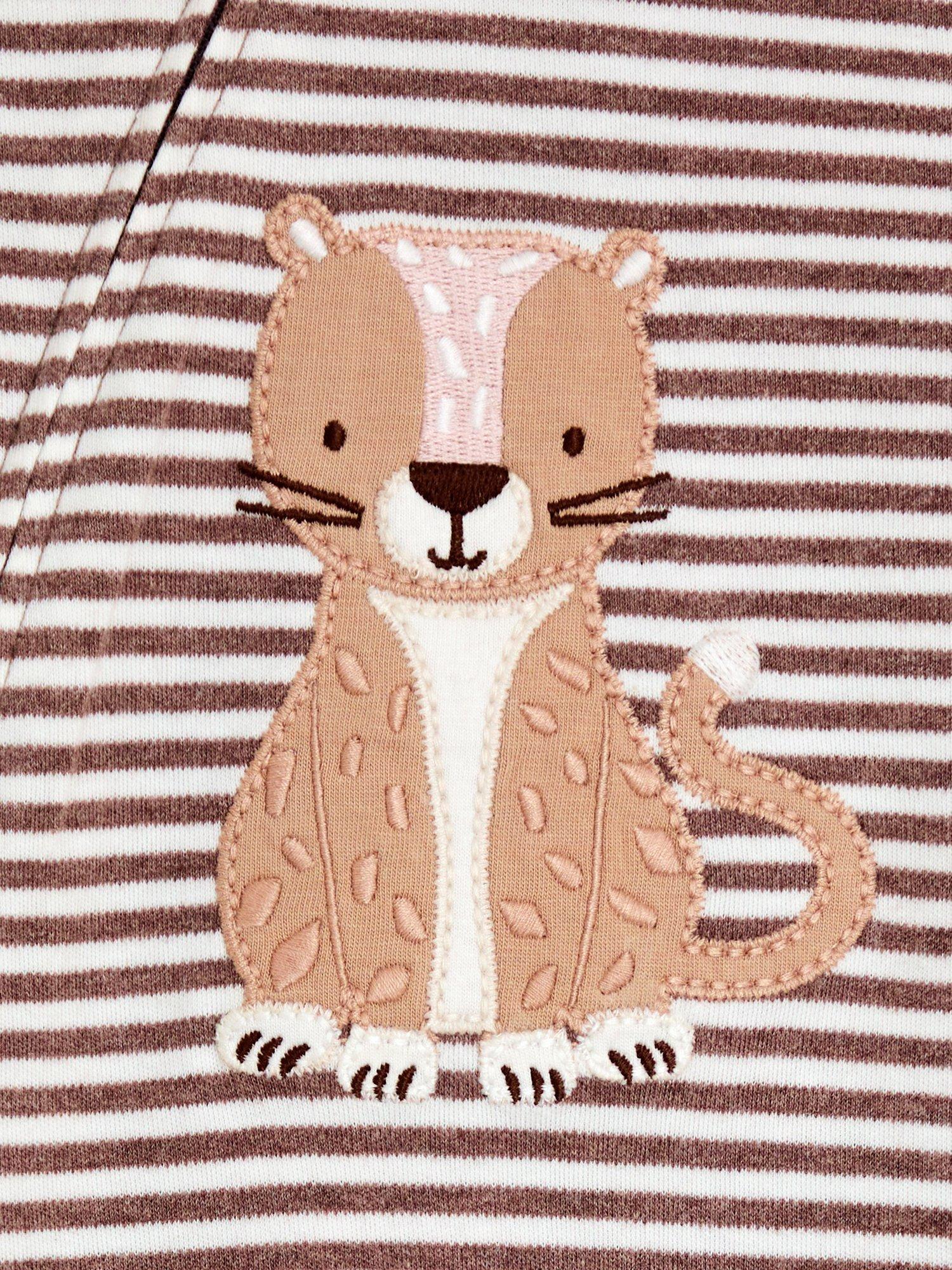 Baby Cheetah Stripe Appliqué Zip Footed Sleepsuit, Fawn