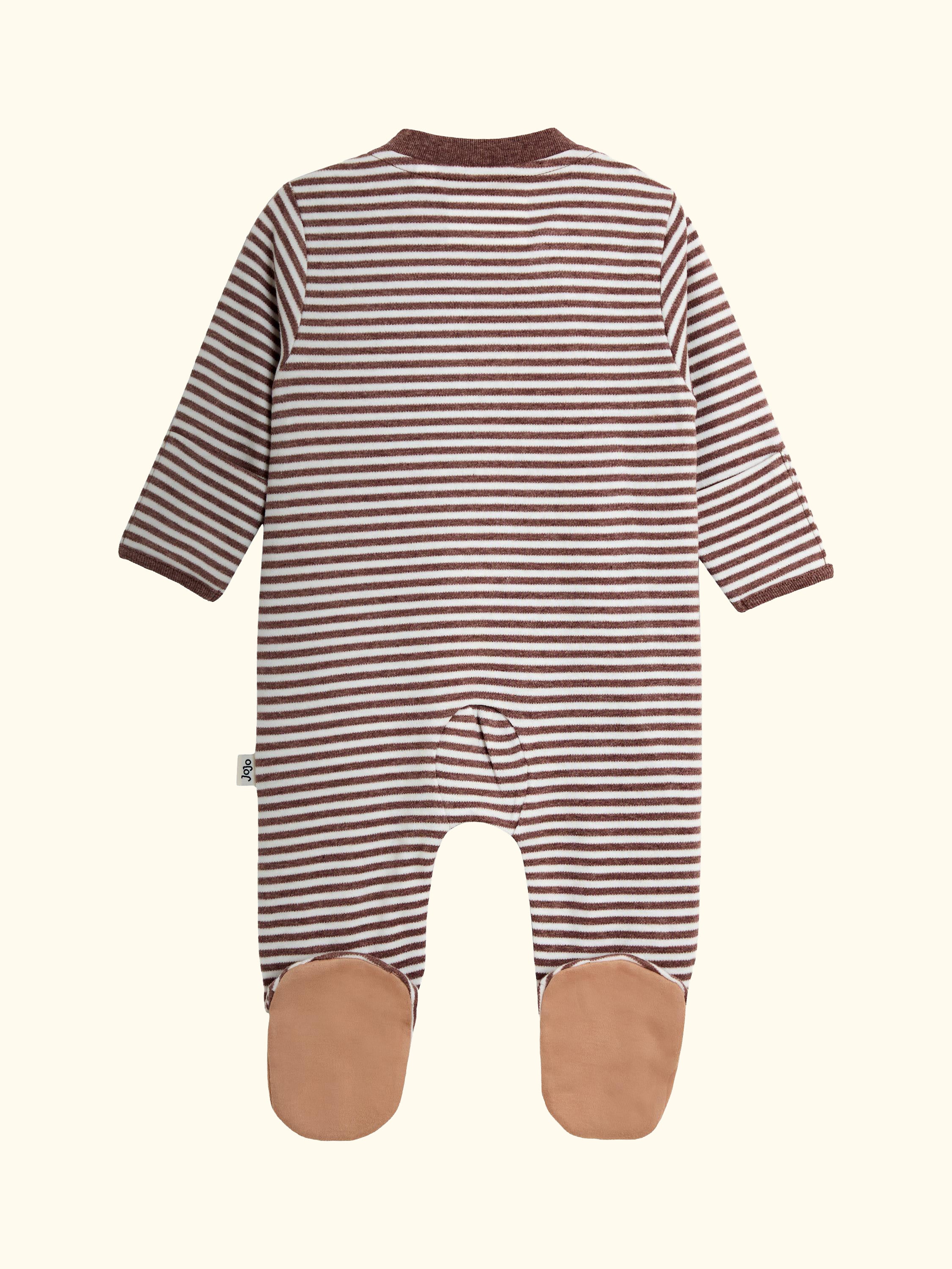 Baby Cheetah Stripe Appliqué Zip Footed Sleepsuit, Fawn