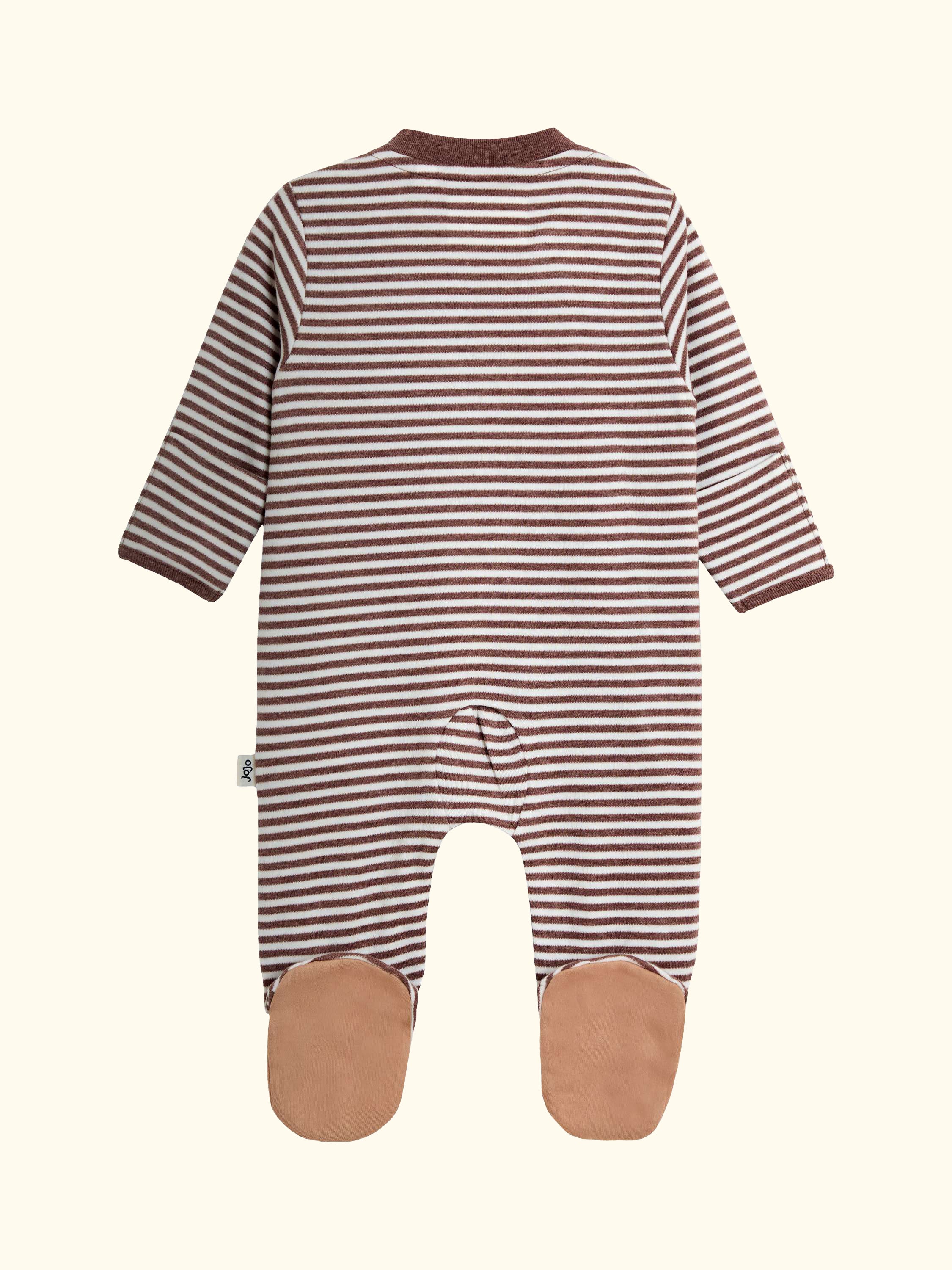 Baby Cheetah Stripe Appliqué Zip Footed Sleepsuit, Fawn