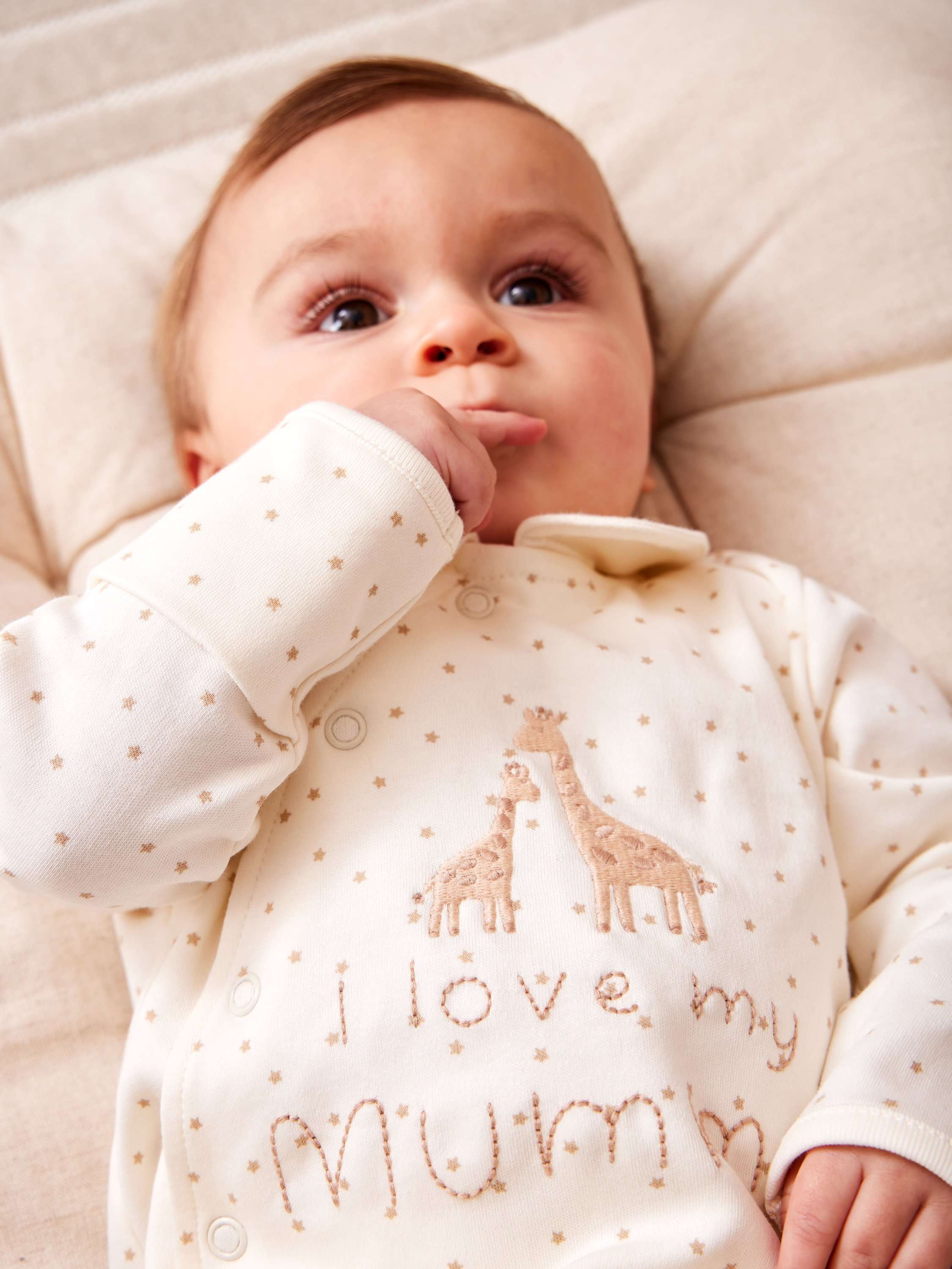 Baby I Love Mummy Footed Sleepsuit, Cream