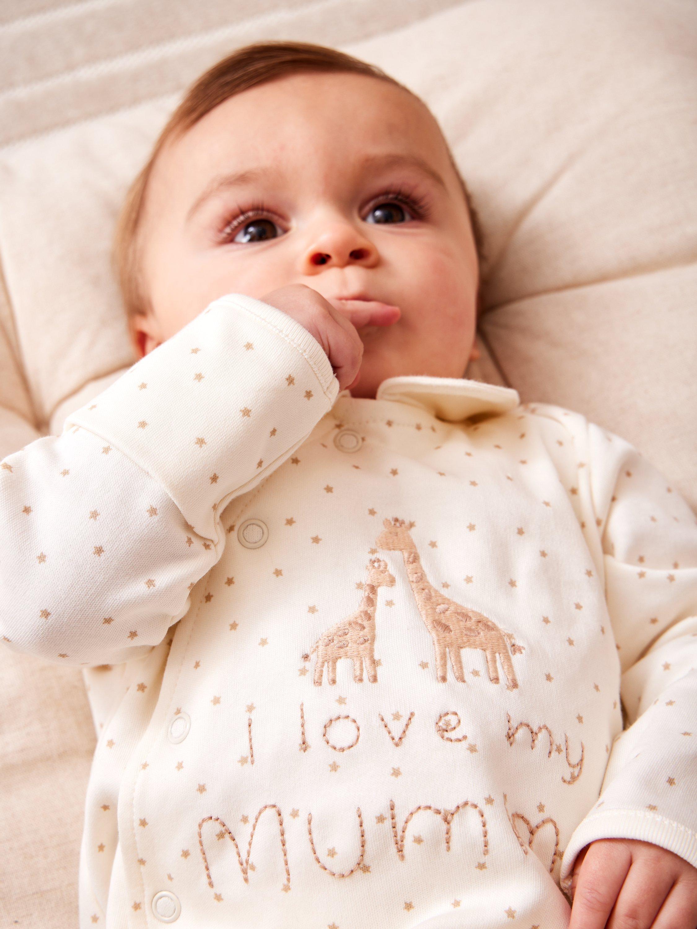 Baby I Love Mummy Footed Sleepsuit, Cream