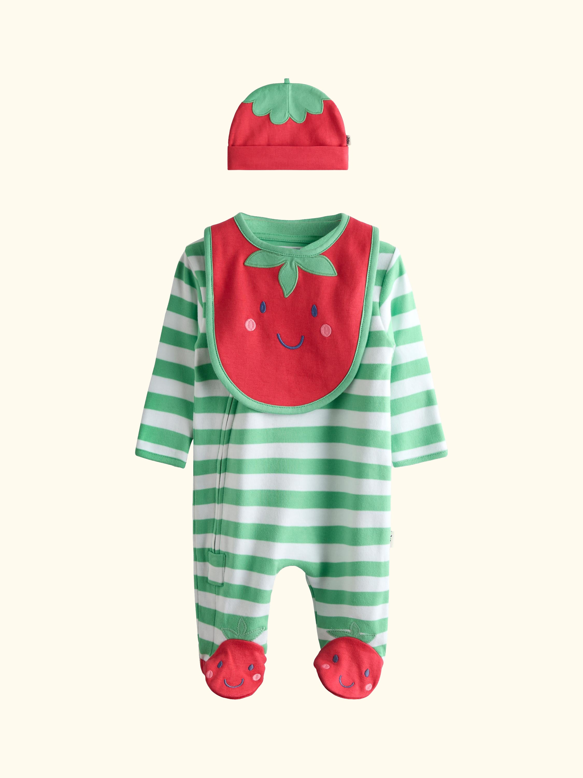 Baby Tomato Appliqué Cotton Footed Zip Sleepsuit, Green