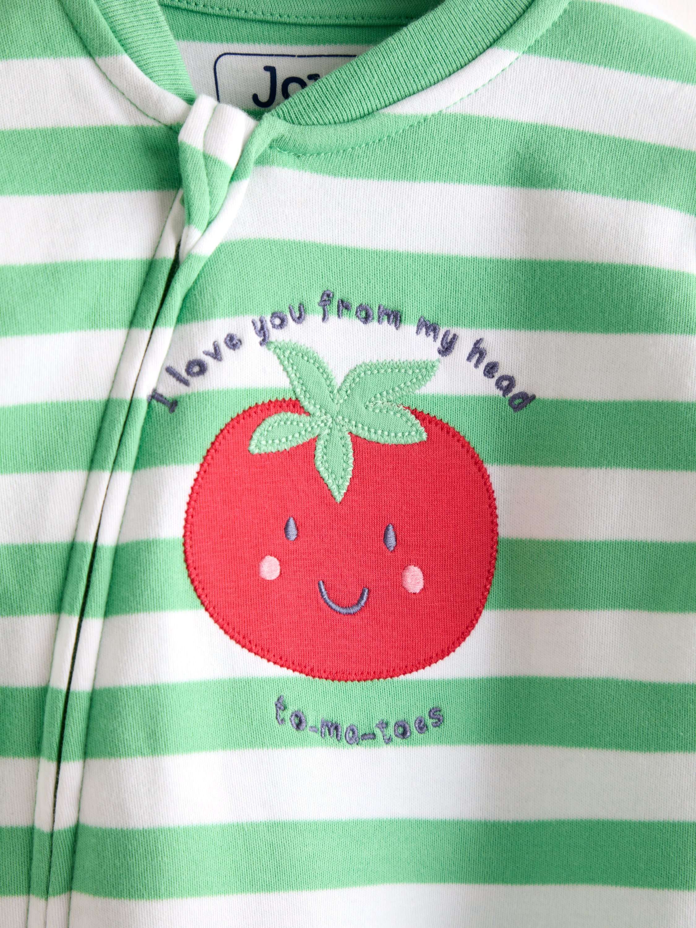 Baby Tomato Appliqué Cotton Footed Zip Sleepsuit, Green