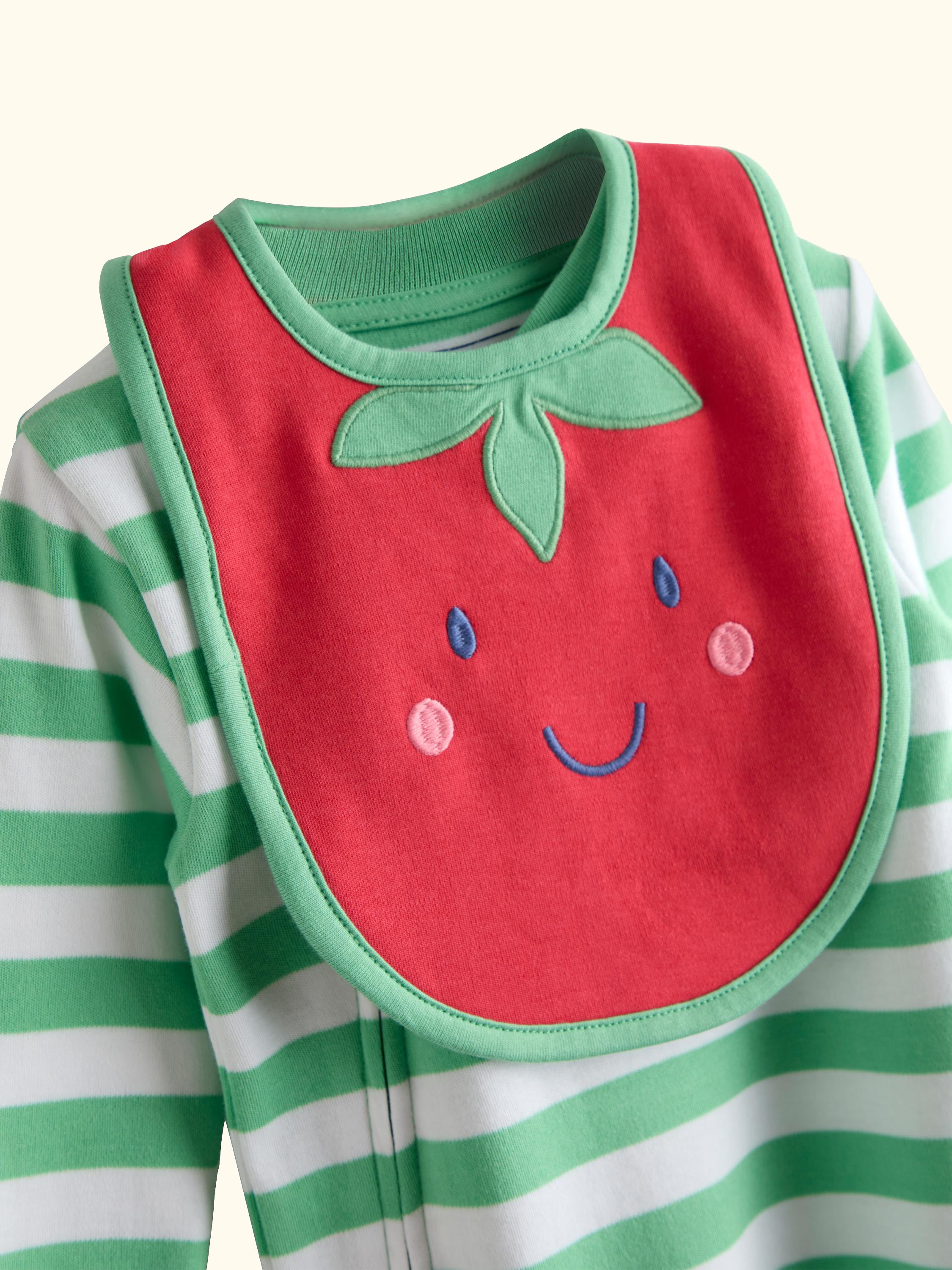 Baby Tomato Appliqué Cotton Footed Zip Sleepsuit, Green