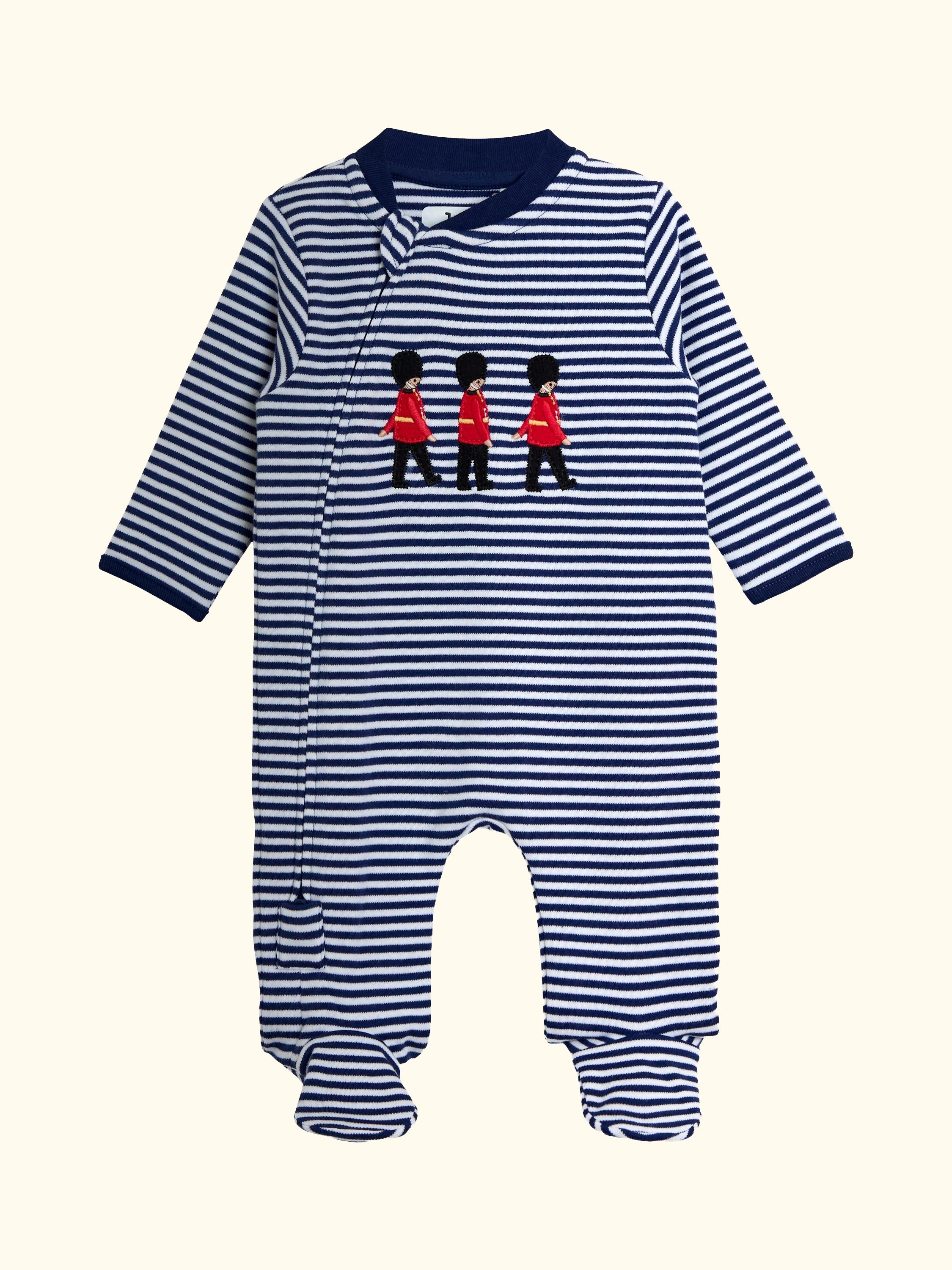 Baby Soldier Striped Footed Sleepsuit, Navy