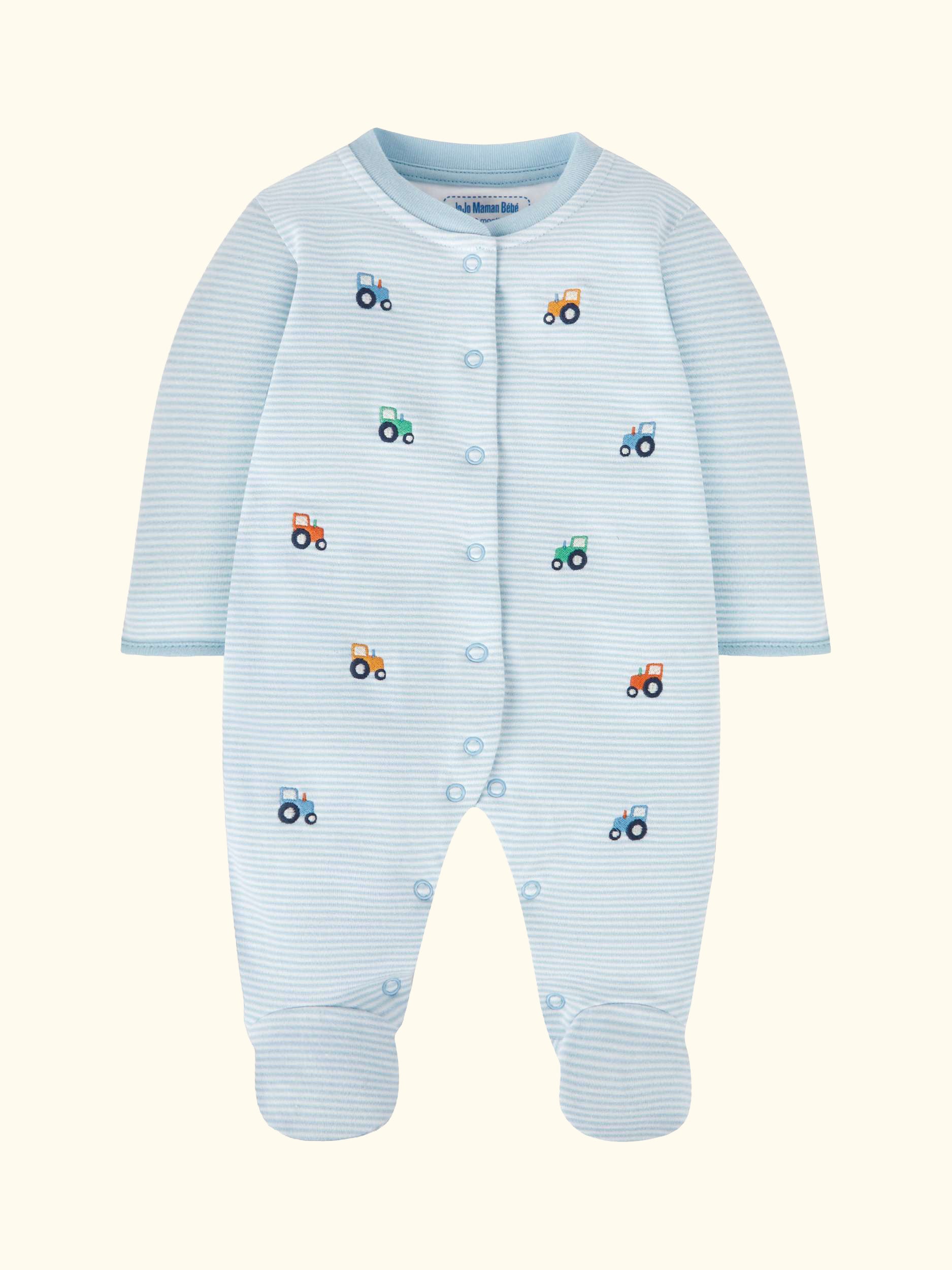 Baby Tractor Embroidered Sleepsuit, Blue