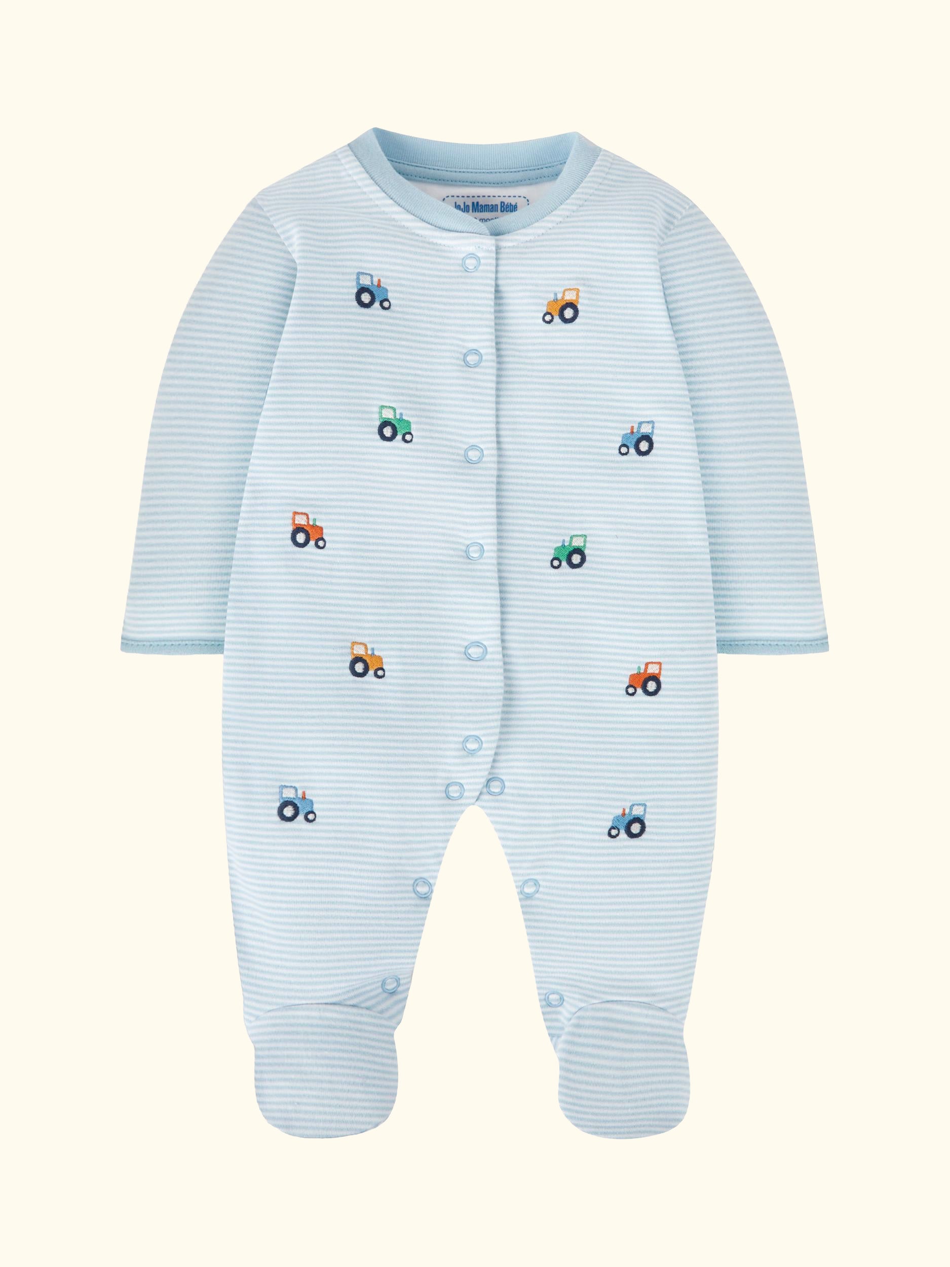Baby Tractor Embroidered Sleepsuit, Blue