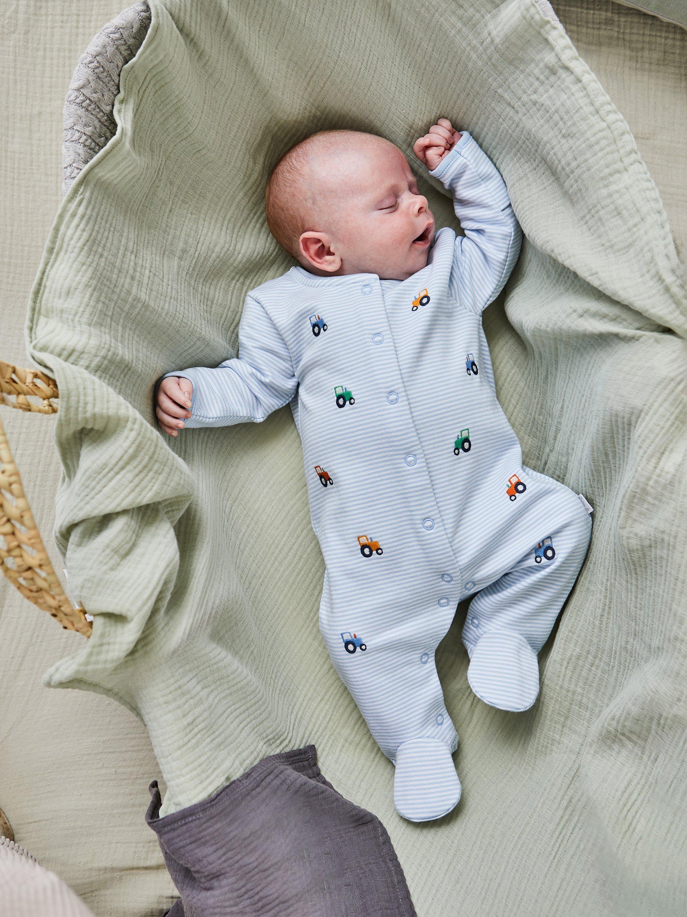 Baby Tractor Embroidered Sleepsuit, Blue
