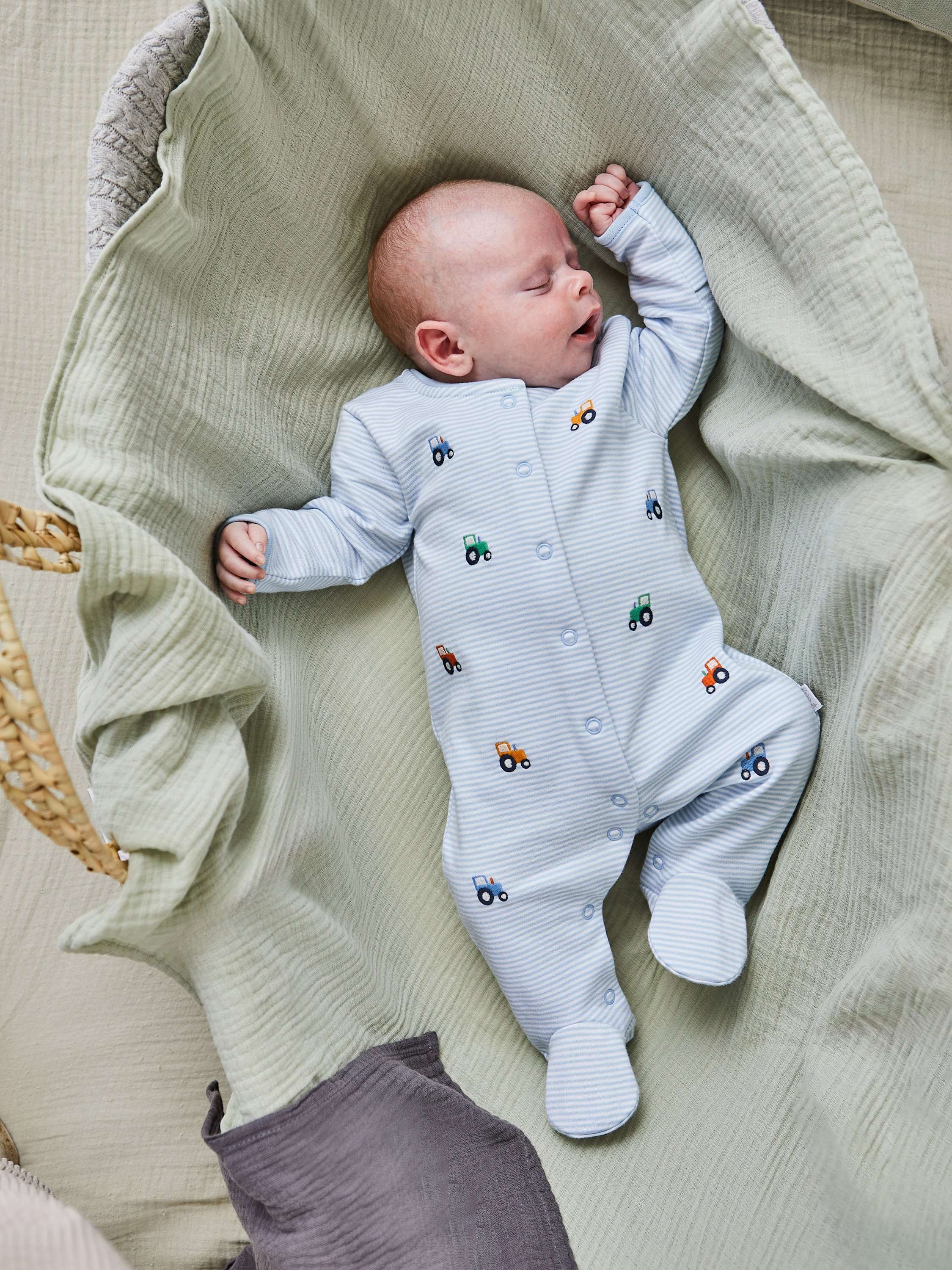 Baby Tractor Embroidered Sleepsuit, Blue