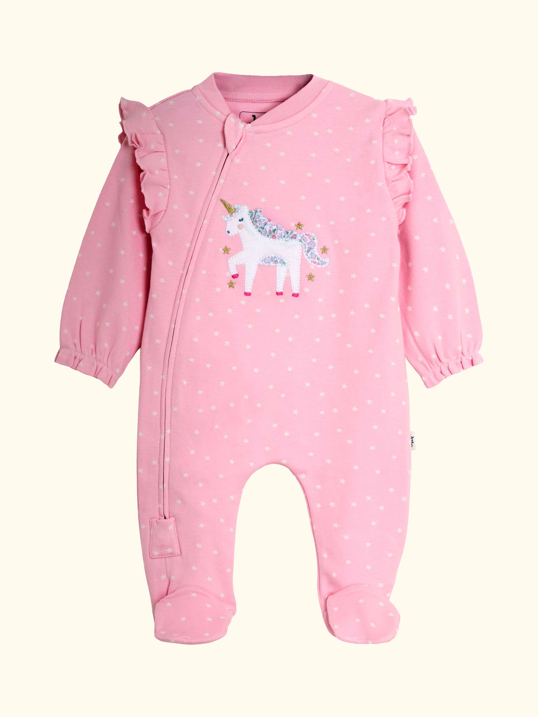 Baby Unicorn Frill Footed Sleepsuit, Pink