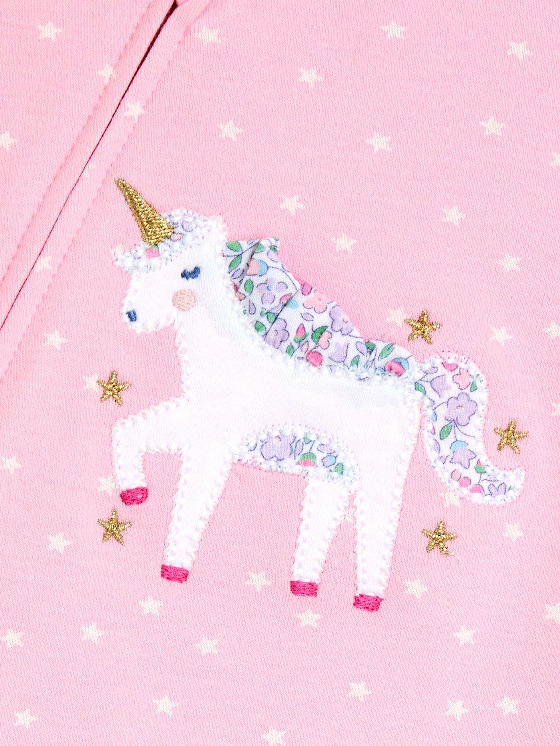 Baby Unicorn Frill Footed Sleepsuit, Pink