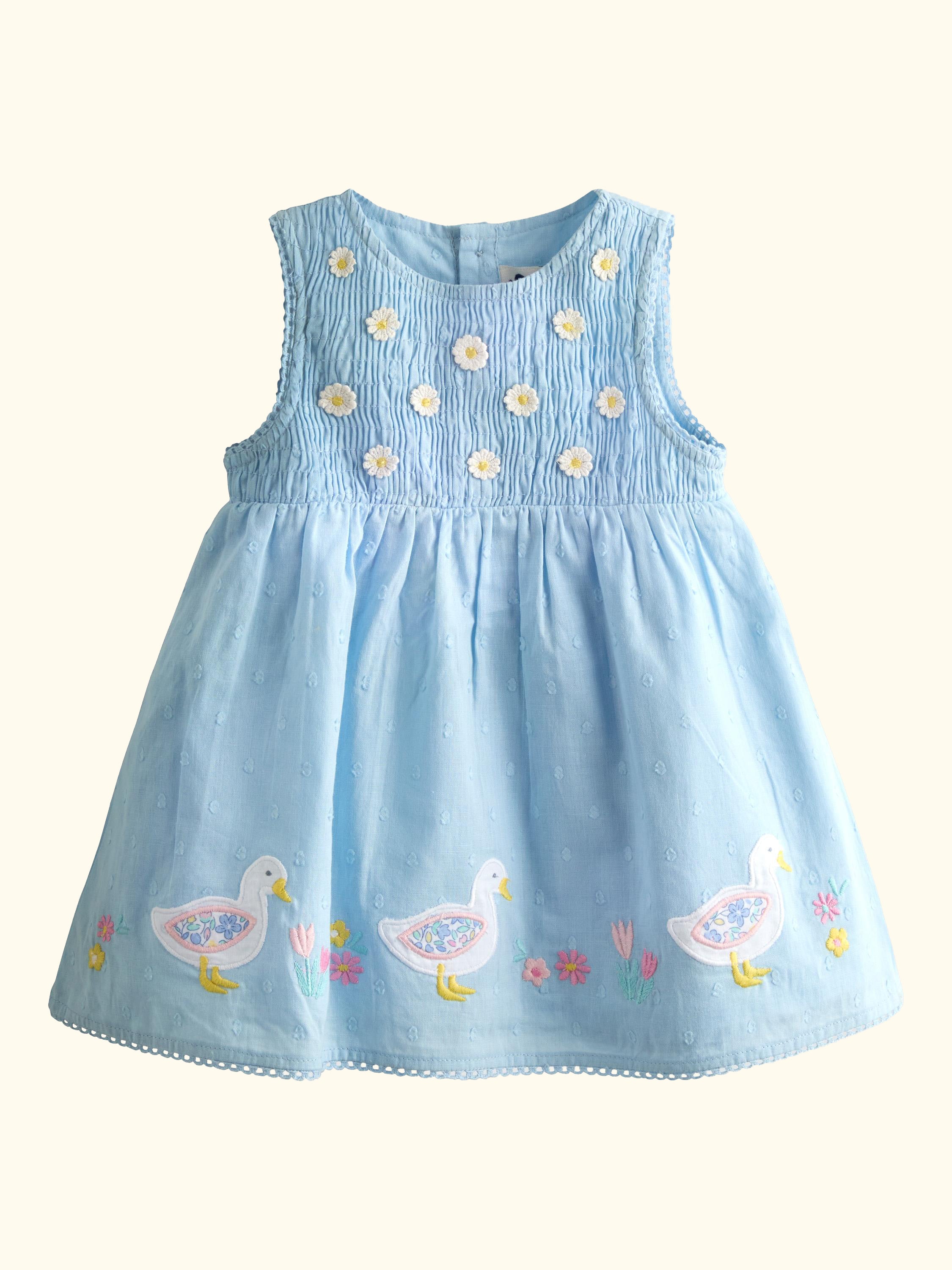 Baby Duck Appliqué Baby Dress, Mid Blue