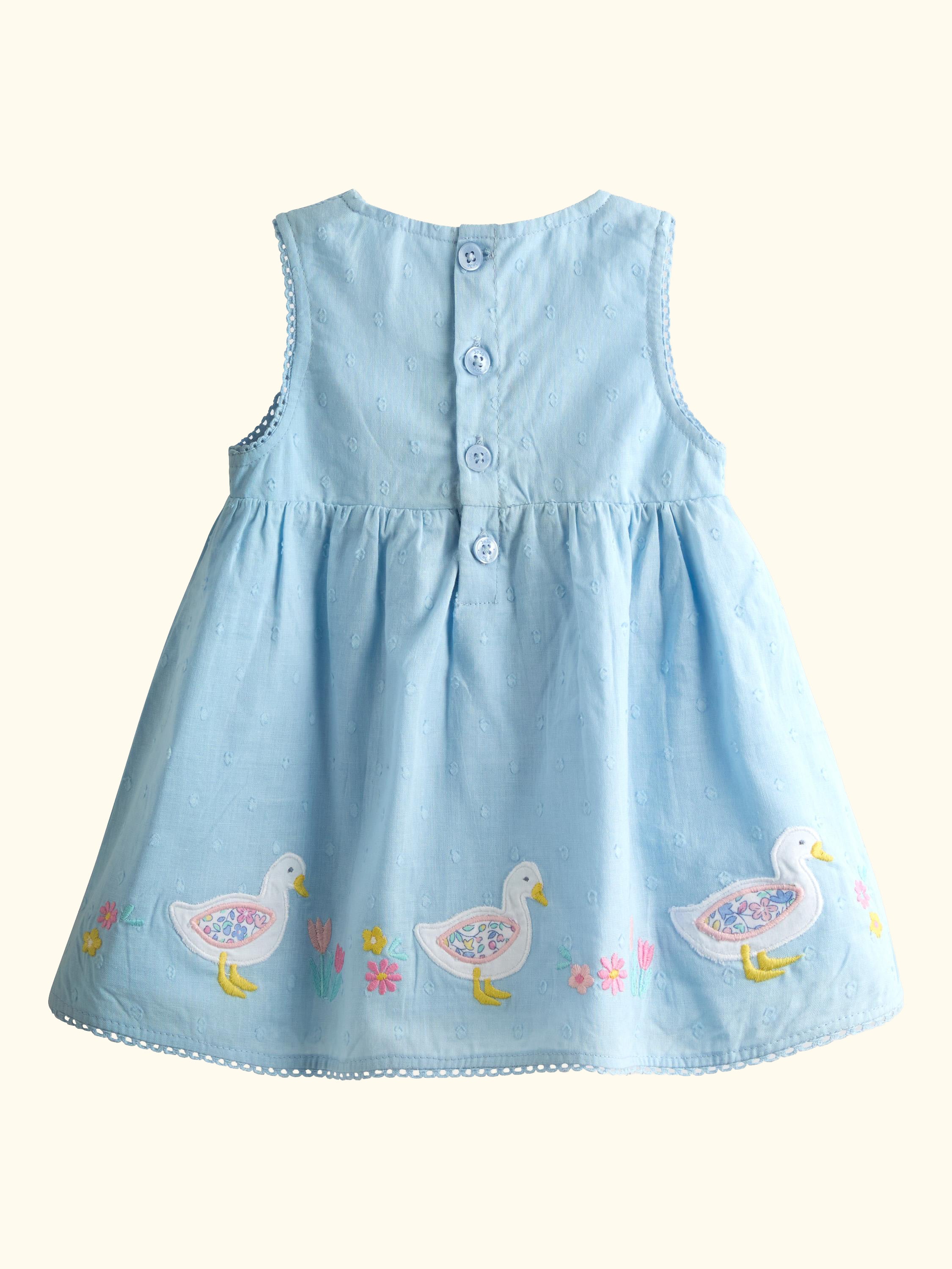 Baby Duck Appliqué Baby Dress, Mid Blue