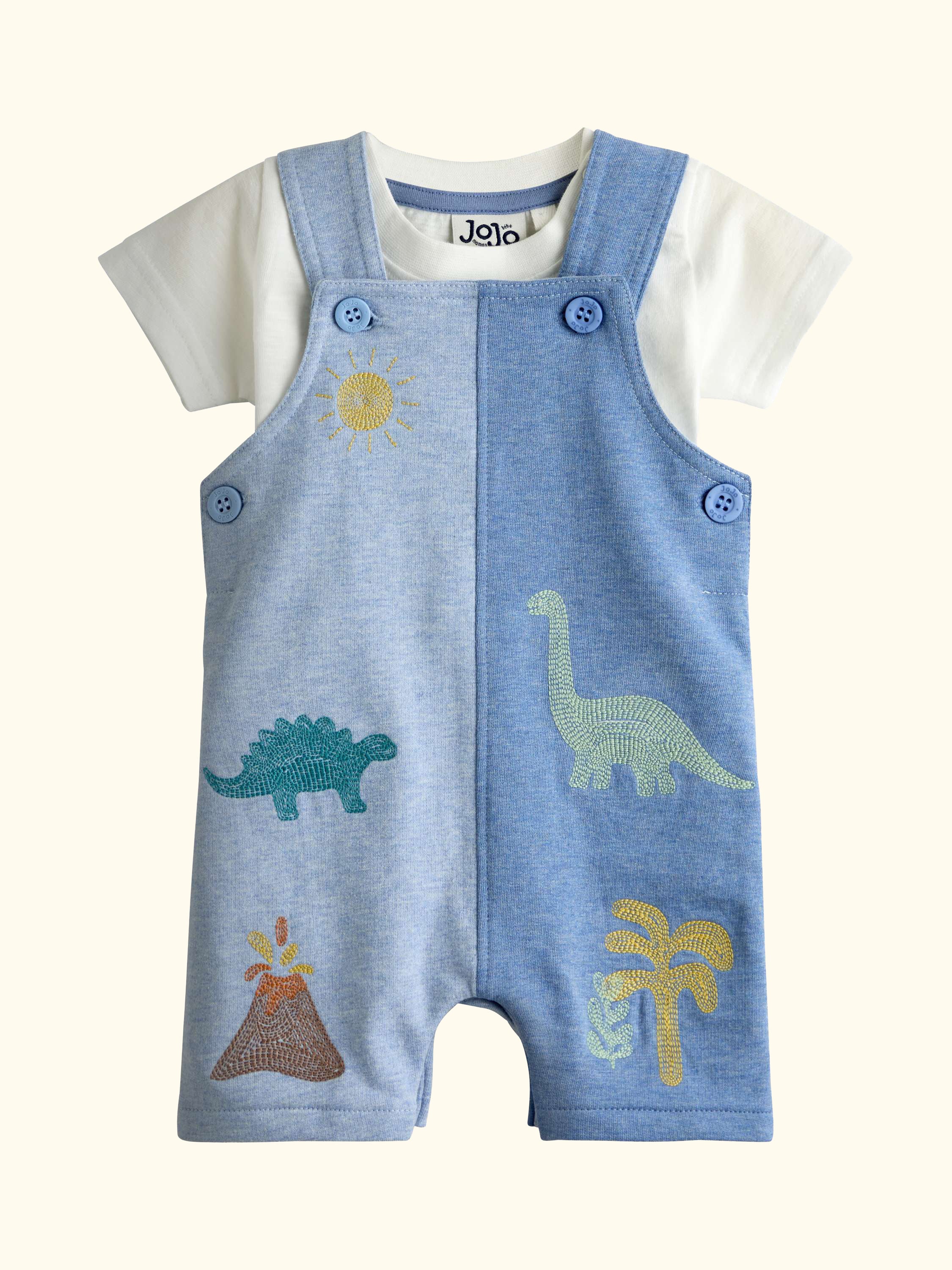 Baby Dinosaur Dungarees and T-Shirt Set, Blue Marl