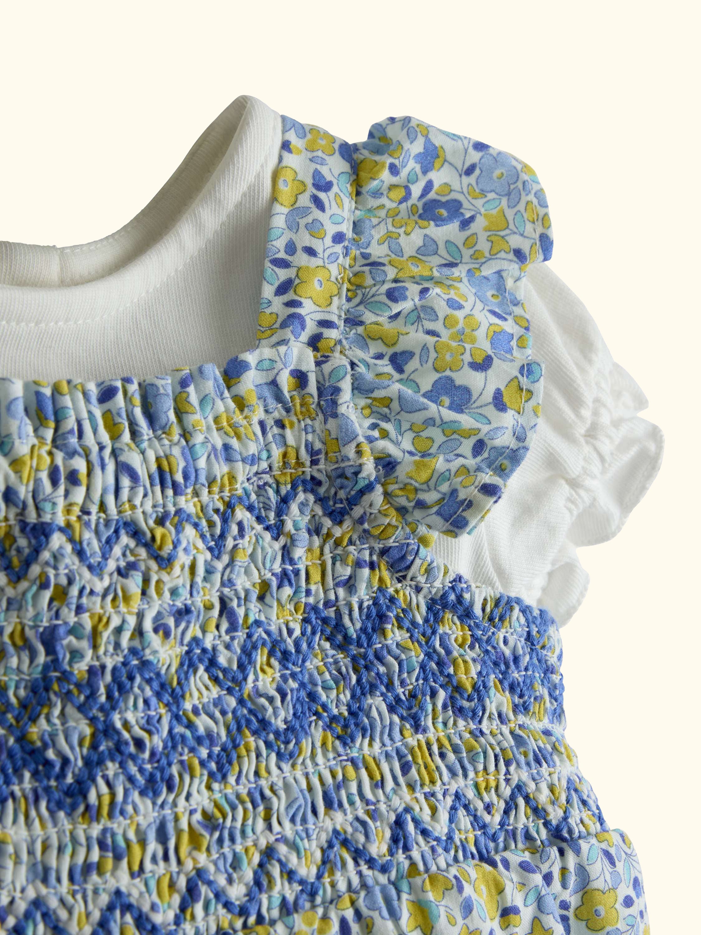 Baby Ditsy Floral Dungarees, T-Shirt & Headband Set, Mid Blue